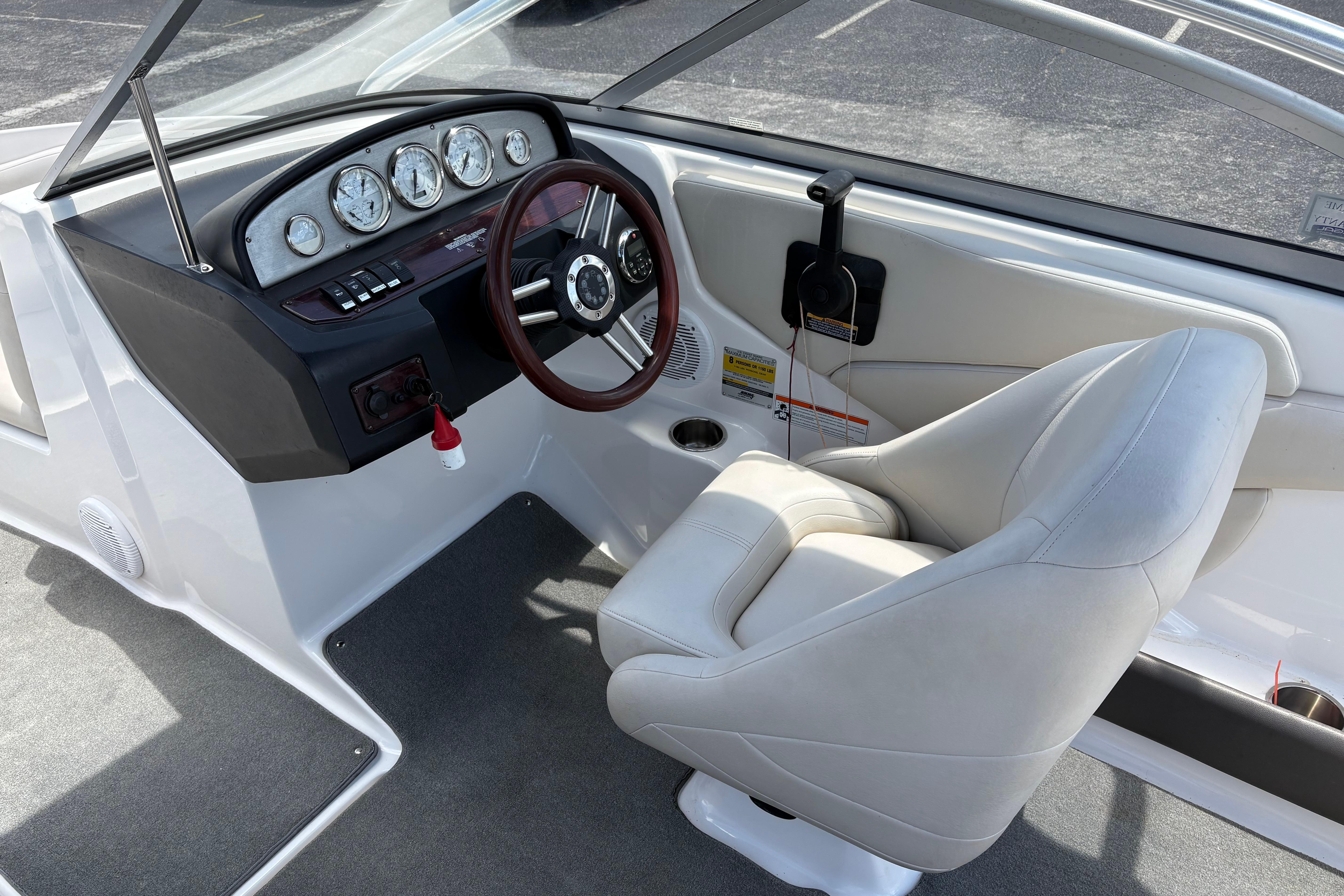 2008 Regal 1900 Bowrider interior with steering wheel and dashboard controls.