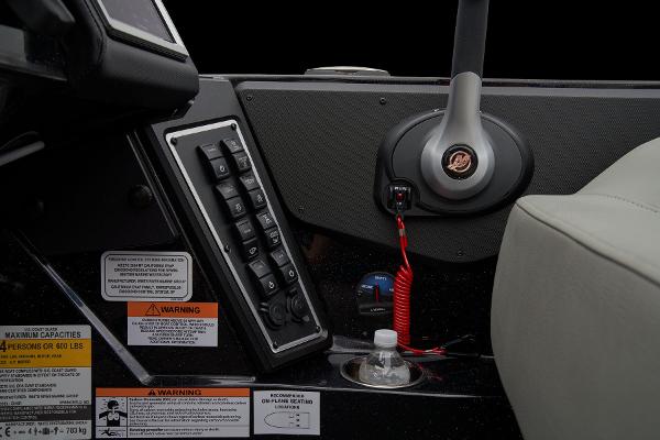 Manufacturer Provided Image: 2025 Ranger Z519R Cup-Equipped boat console close-up.
