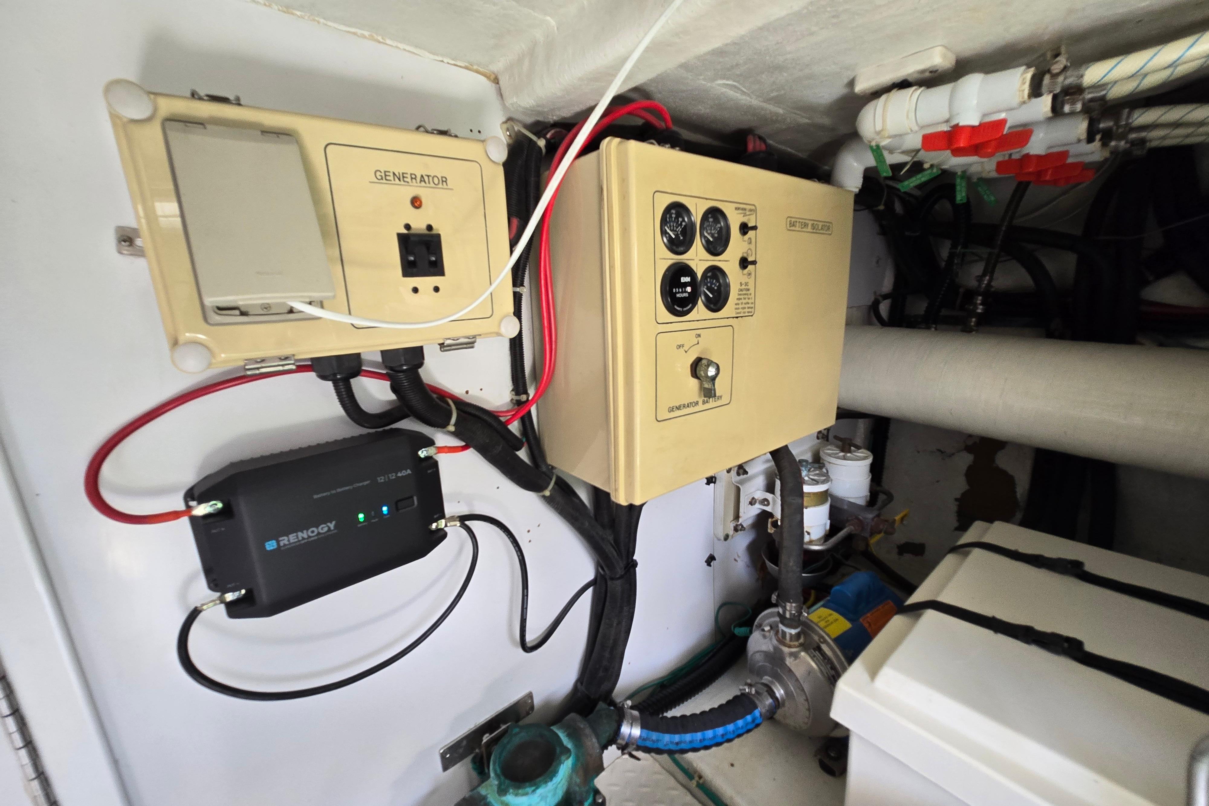 Electrical control panel in a 2004 Grand Harbour 58 yacht engine room.