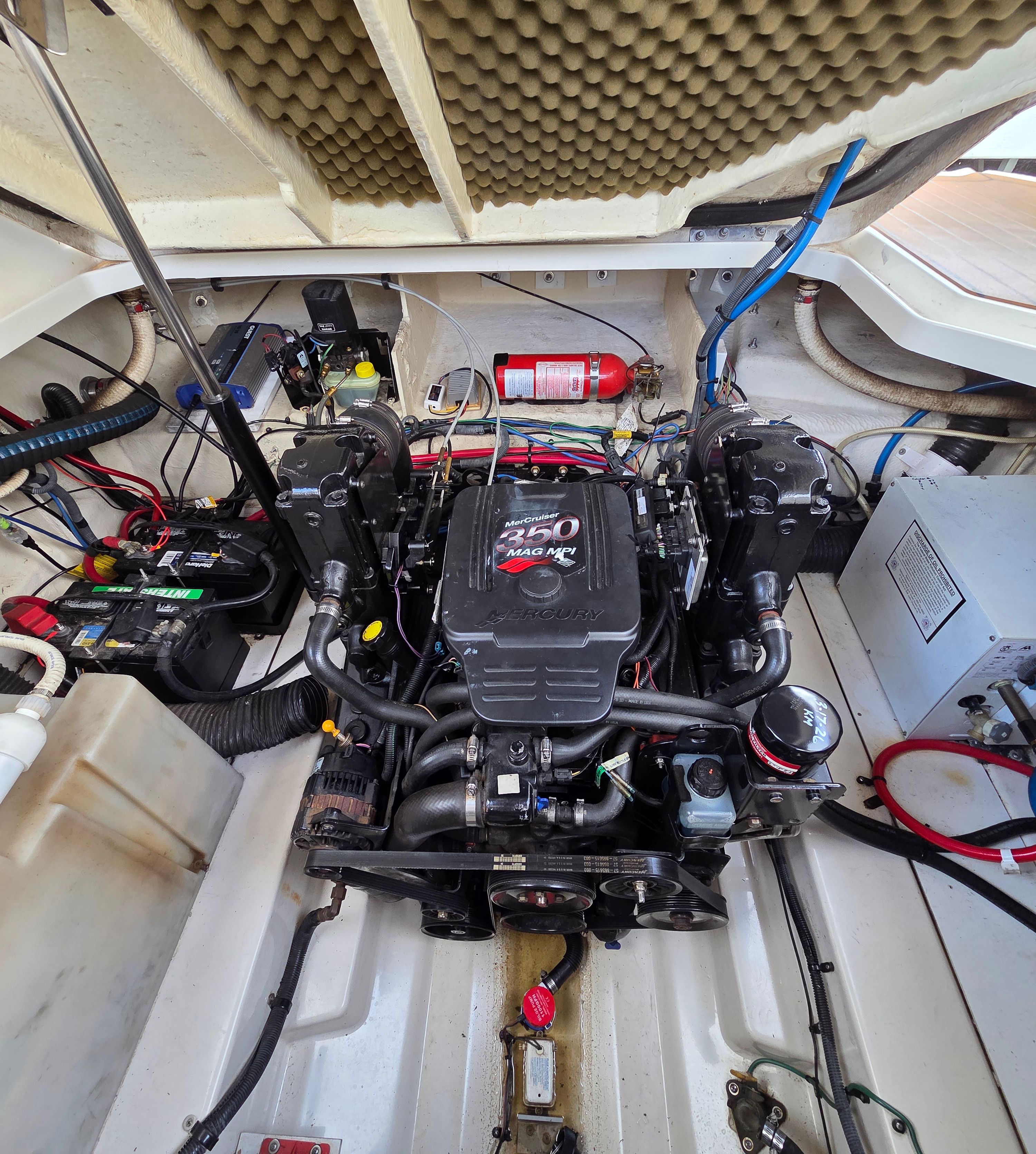 Engine compartment of the 2005 Sea Ray Sundancer 260.