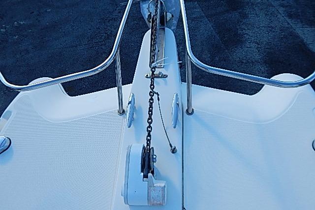Bow view of 2003 World Cat 270 EC boat with anchor and chain.