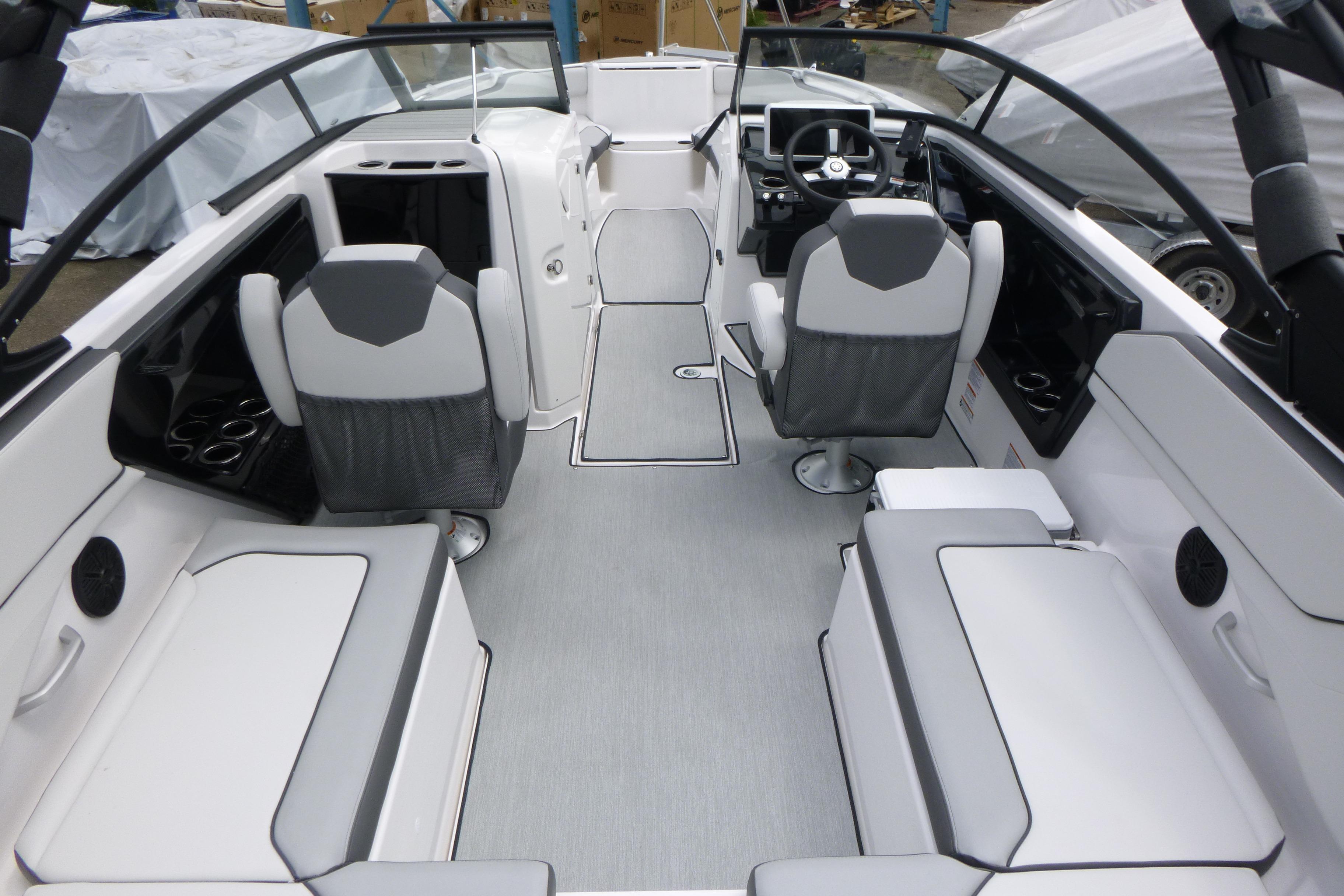 2026 Yamaha Boats AR250 interior with modern seating and sleek design.