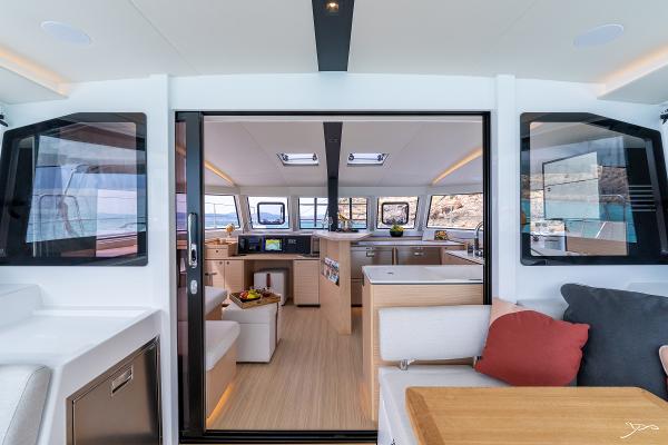 2025 Nautitech 44 Open yacht interior with modern design and spacious layout.