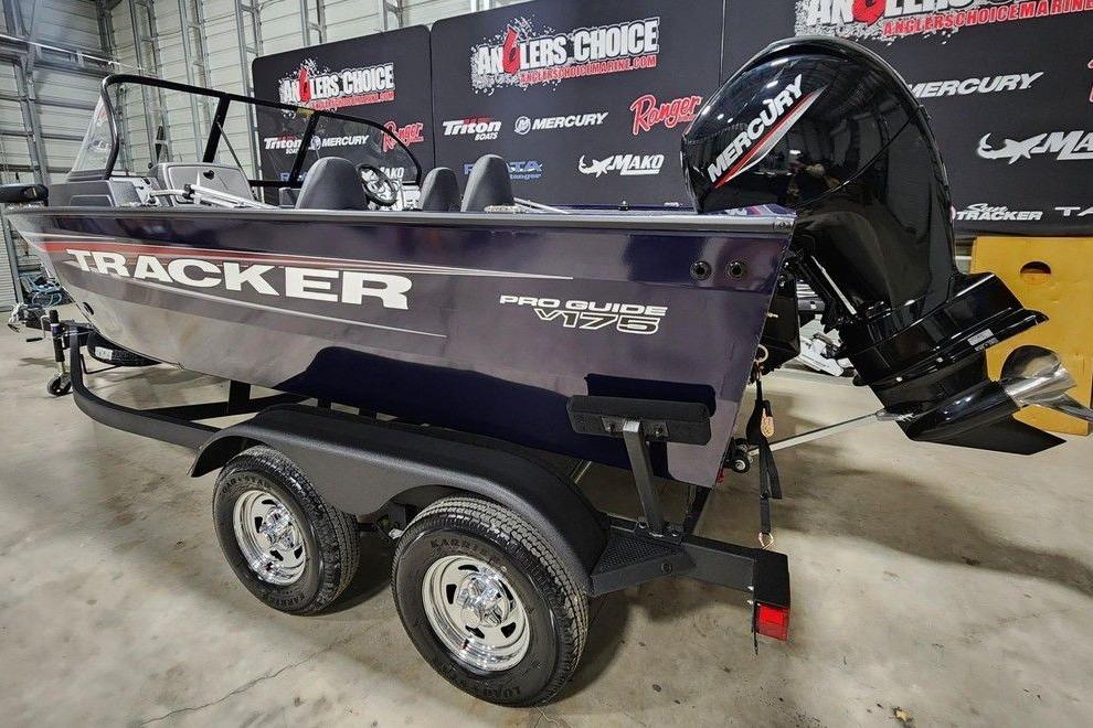 2026 Tracker Pro Guide V-175 Combo boat with Mercury engine on trailer.