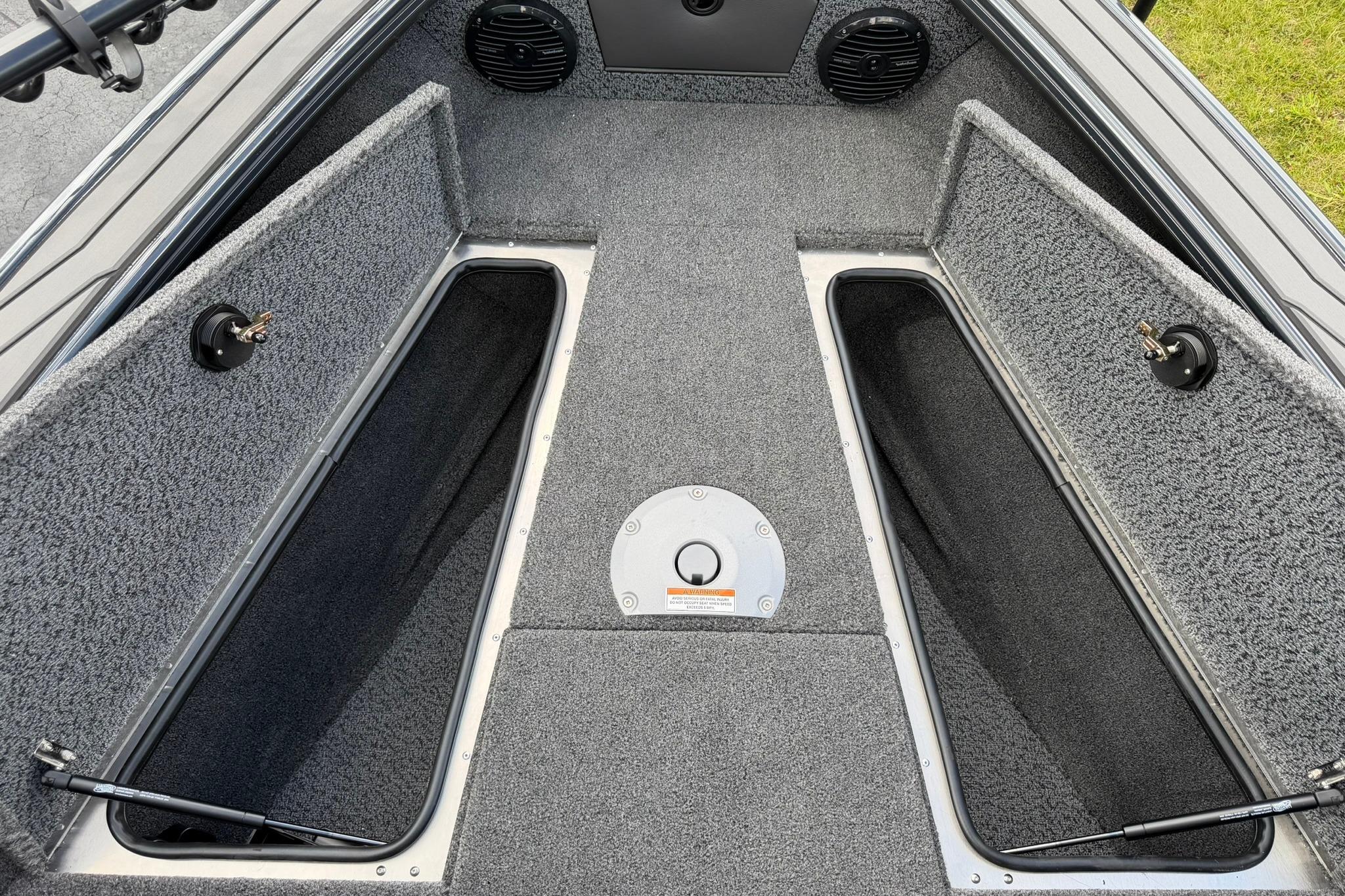 Interior view of 2027 Lund 1875 Crossover XS boat storage compartments.