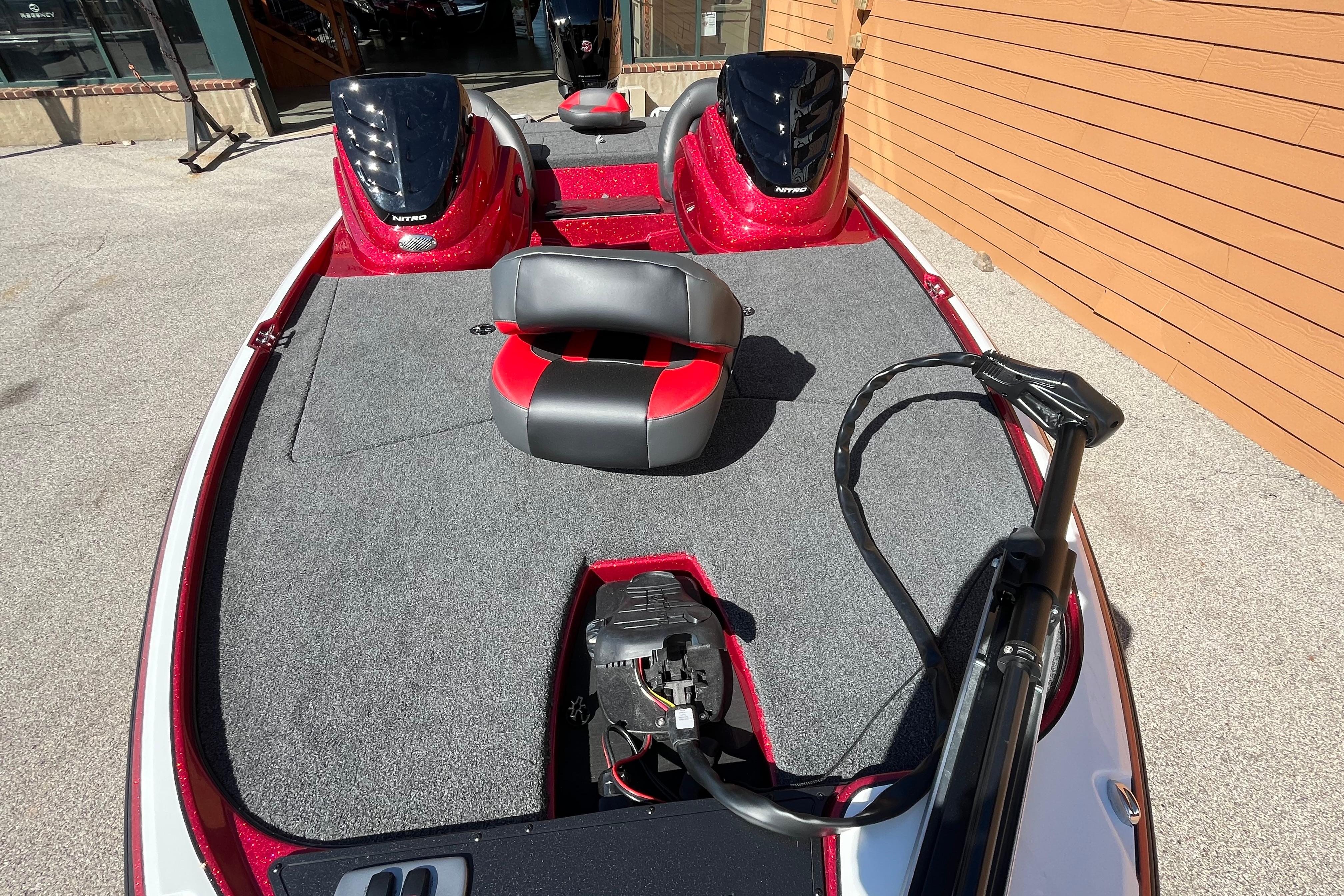 2026 Nitro Z17 boat with dual seats and trolling motor on deck.