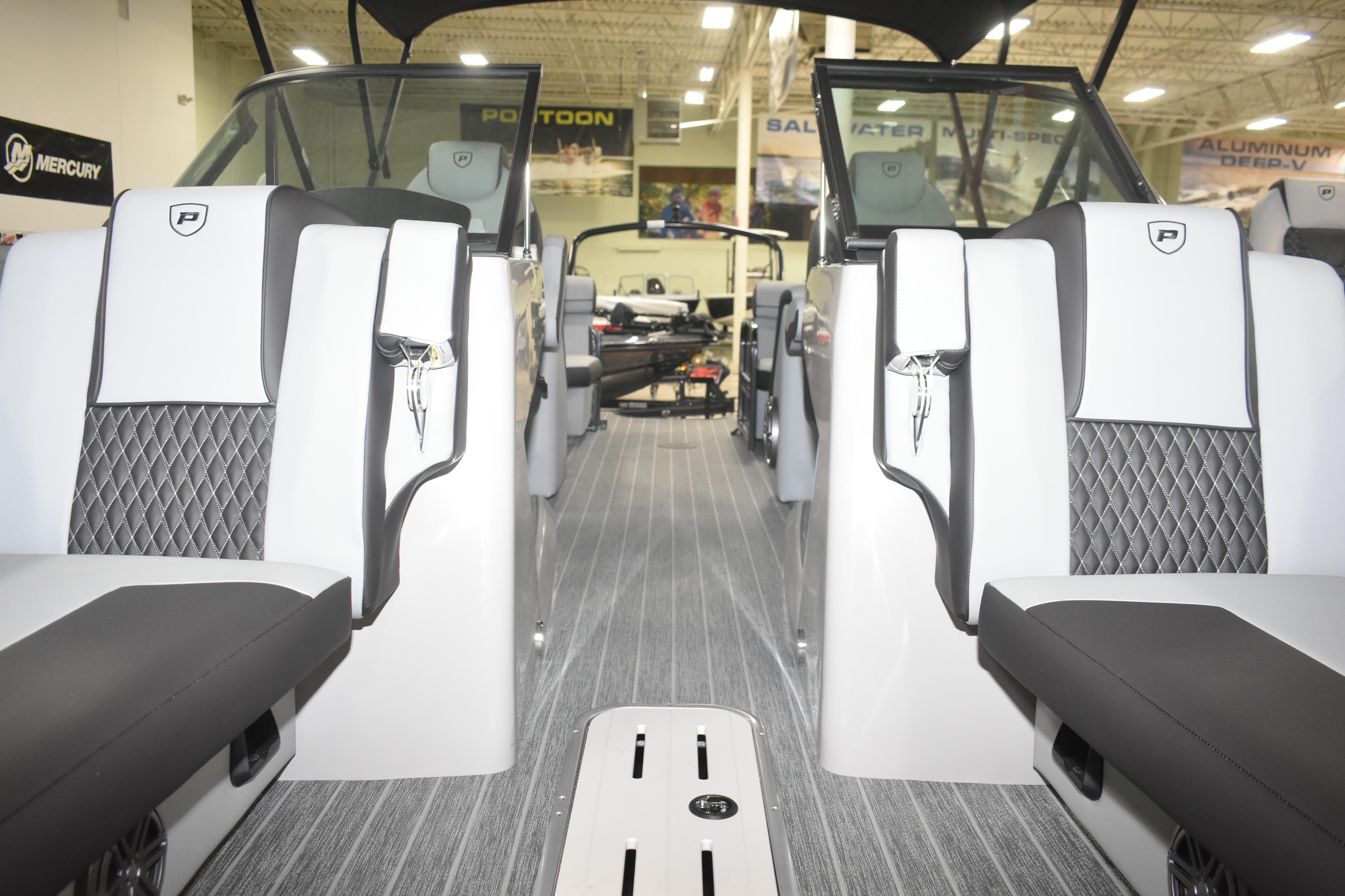 Interior of 2026 Premier 250 Solaris Sport boat with luxurious seating and modern design.