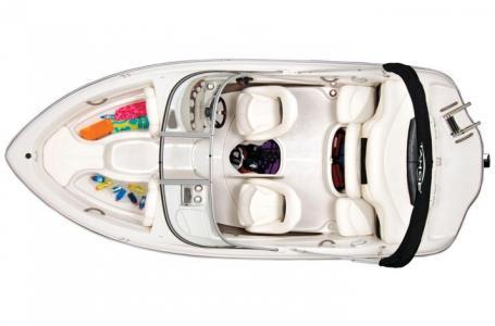 Overhead view of a 2012 Tahoe Q4 SS boat with seating and storage areas.