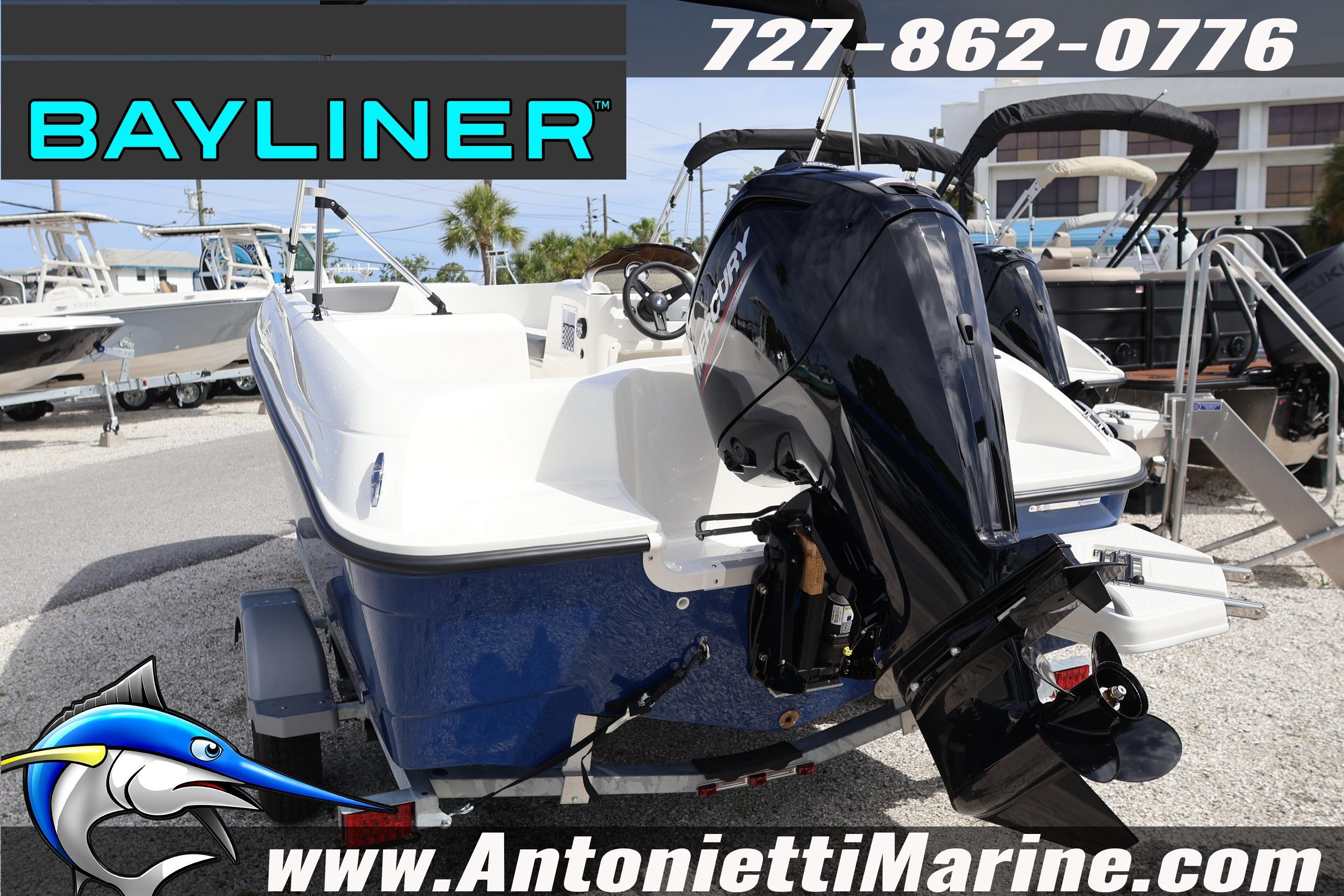 2026 Bayliner Element E16 boat with Mercury engine at Antonietti Marine dealership.