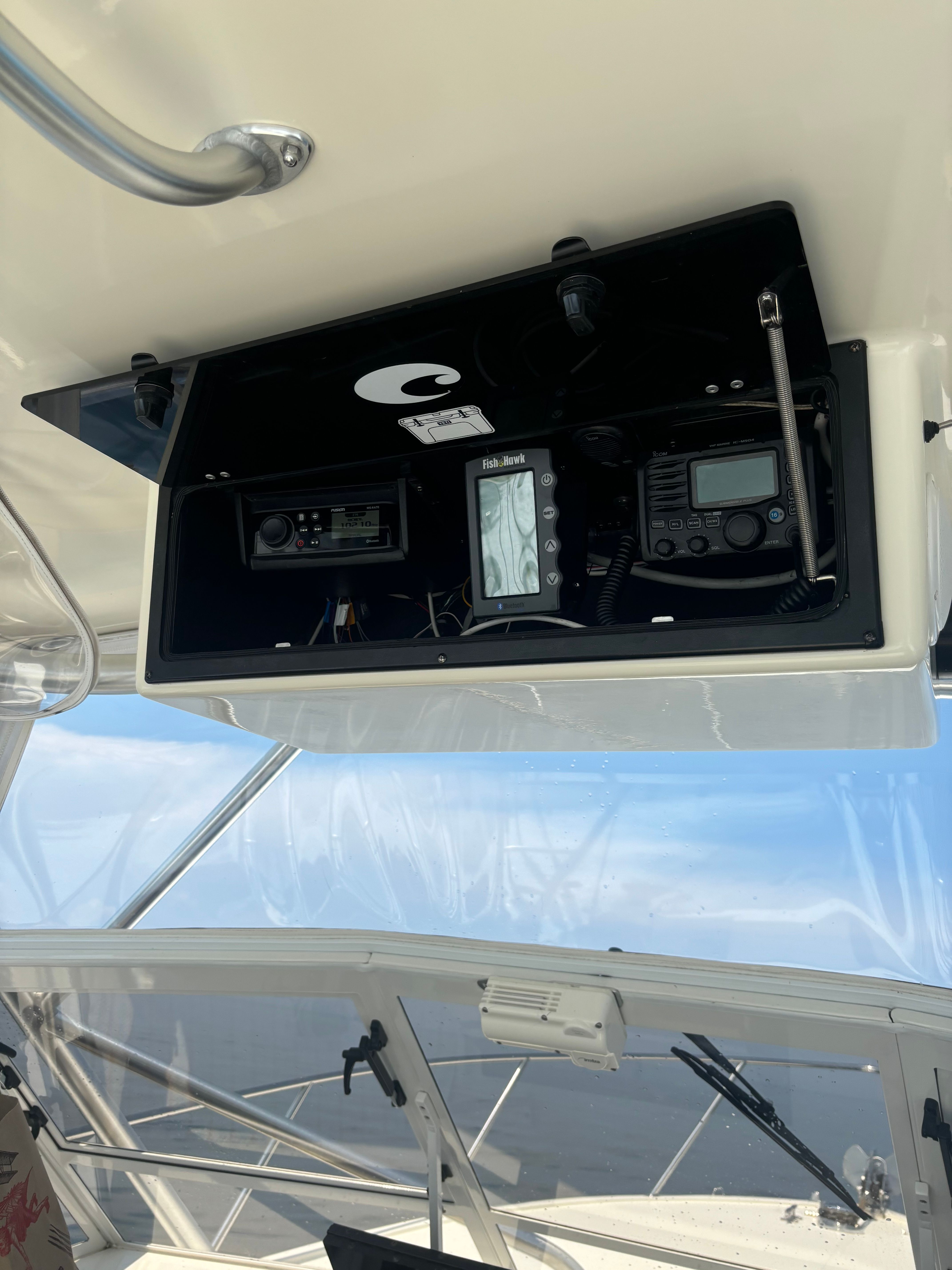 Electronics compartment on a 2004 Carolina Classic 28 Express boat.