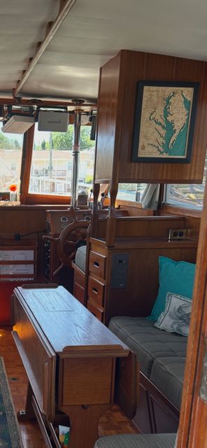 Interior of a 1980 Grand Banks 32 Sedan yacht.