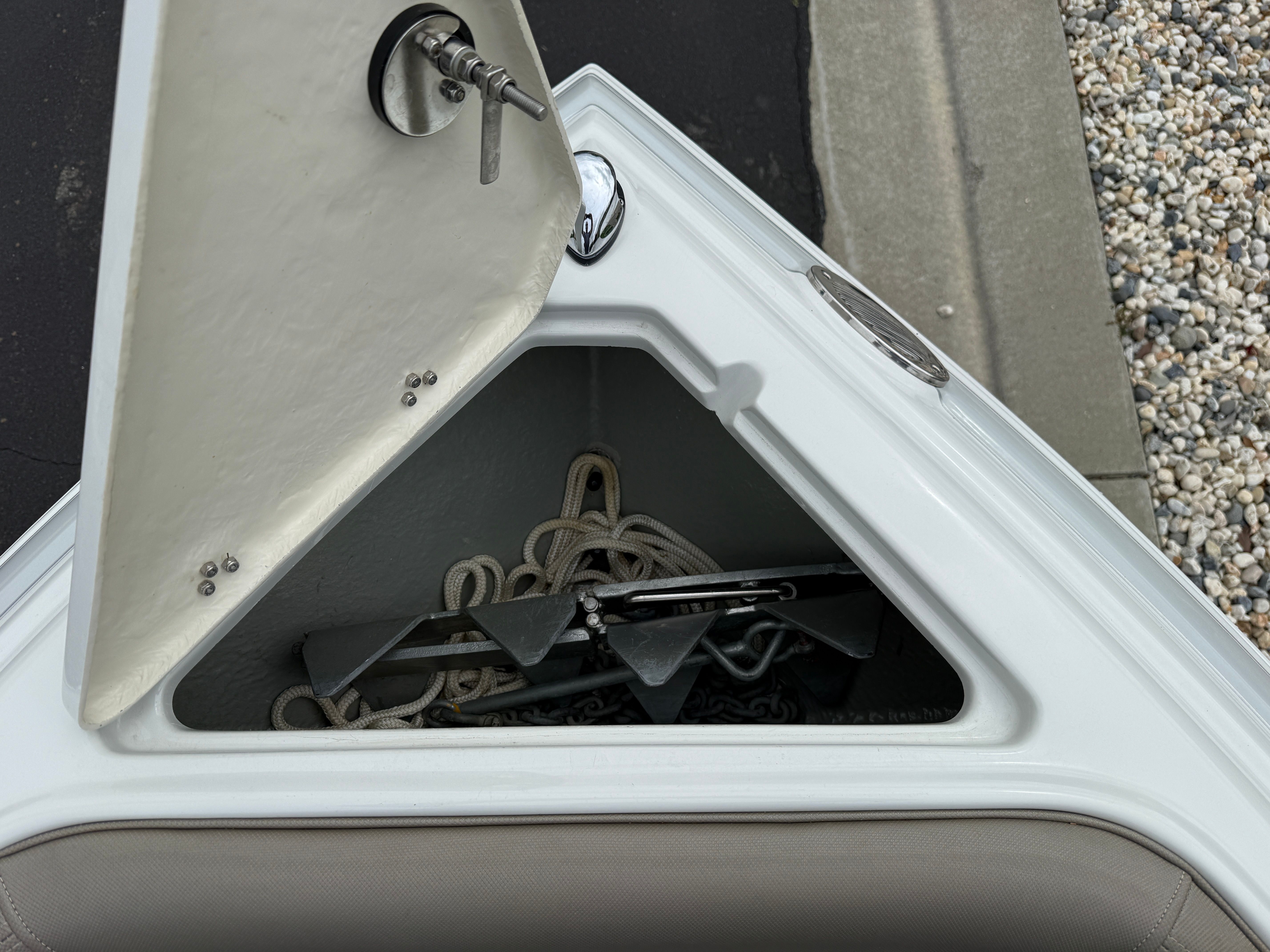 Anchor compartment of a 2019 Crownline 235 SS boat.