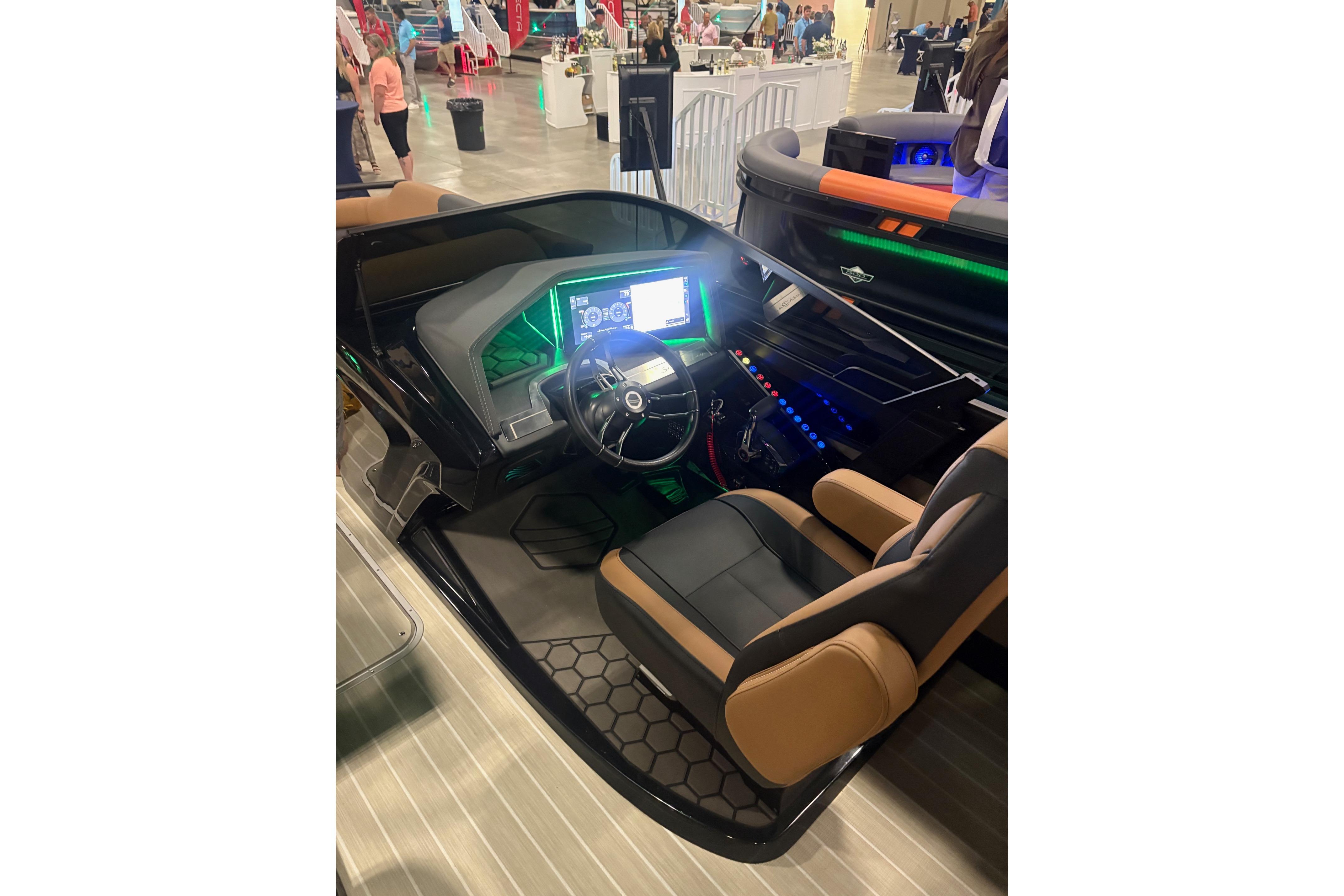 2026 South Bay Sport RS9 DC boat interior with modern dashboard and seating.
