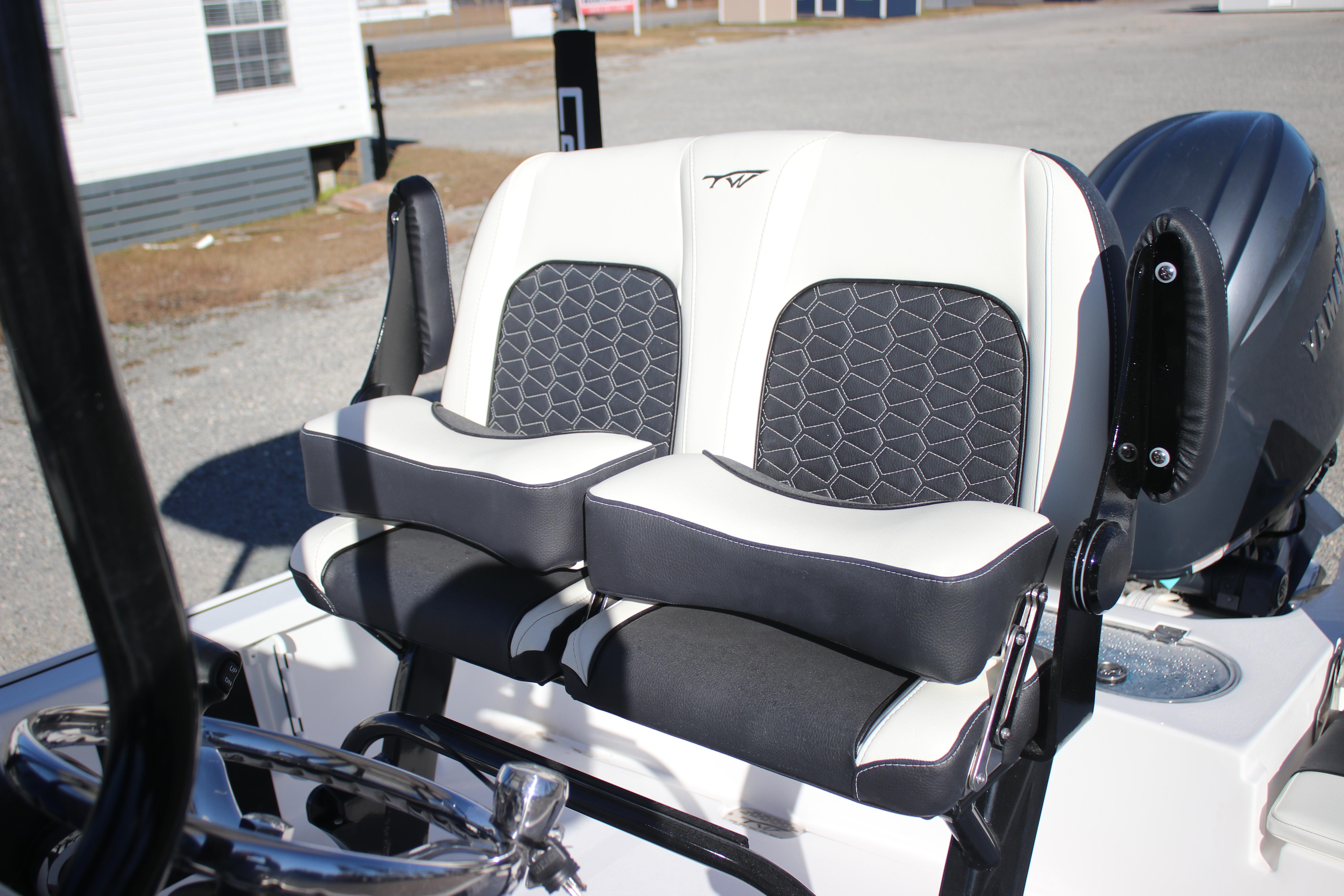 2026 Tidewater 2210 Carolina Bay boat seats with black and white upholstery.