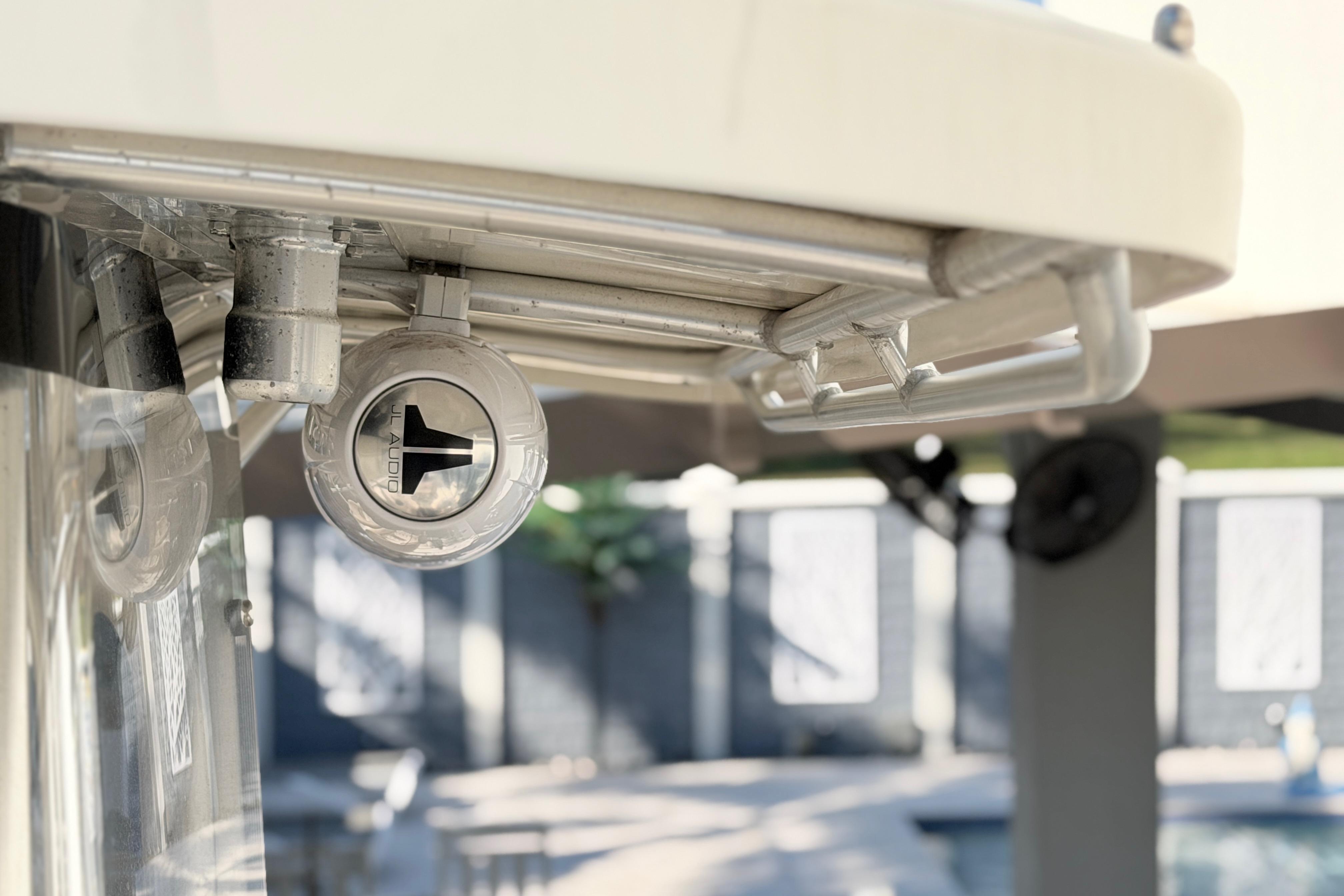 Close-up of a 2004 Grady White 273 boat's audio speaker system.