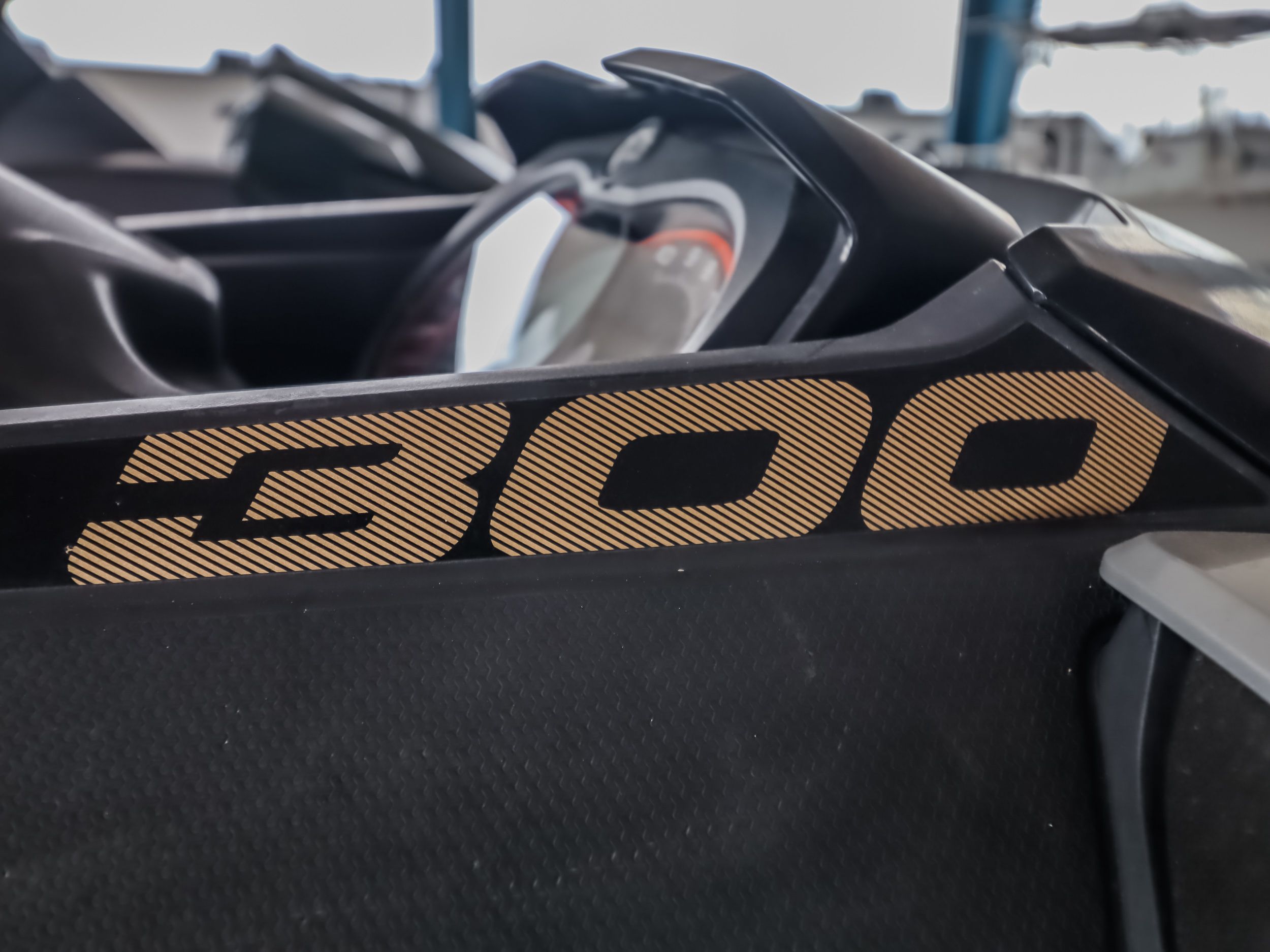 Close-up of Sea-Doo GTX300 jet ski, model year 2018.