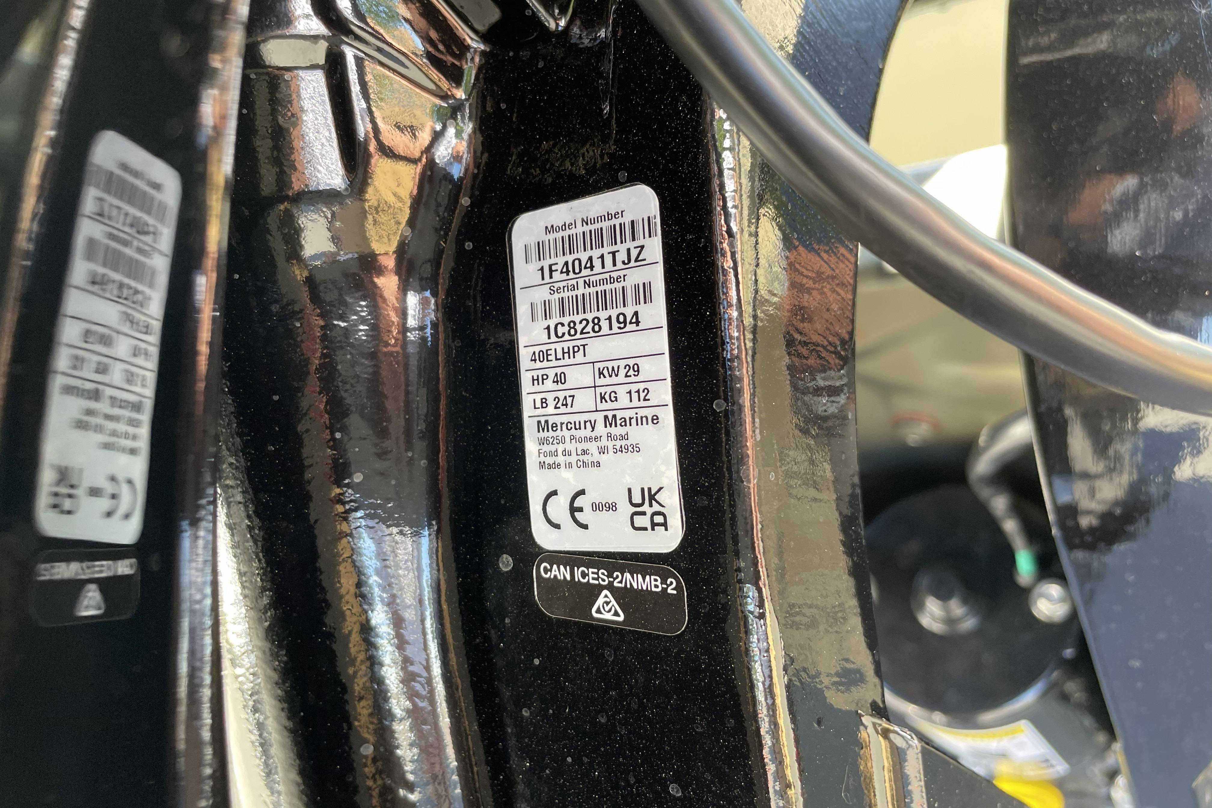 Label on 2025 Tracker Grizzly 1754 Jon boat, displaying model and serial numbers.
