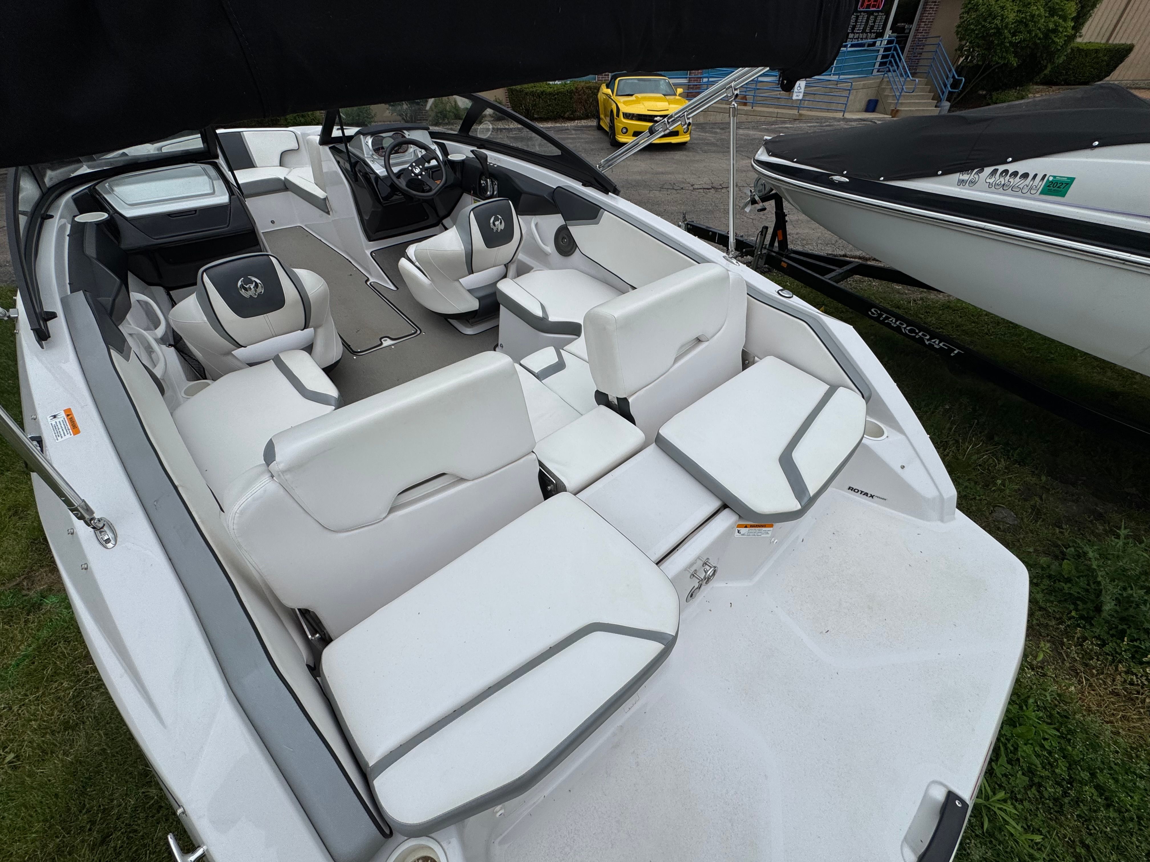 Interior of a 2017 Scarab SB 195 JET boat with white seating.