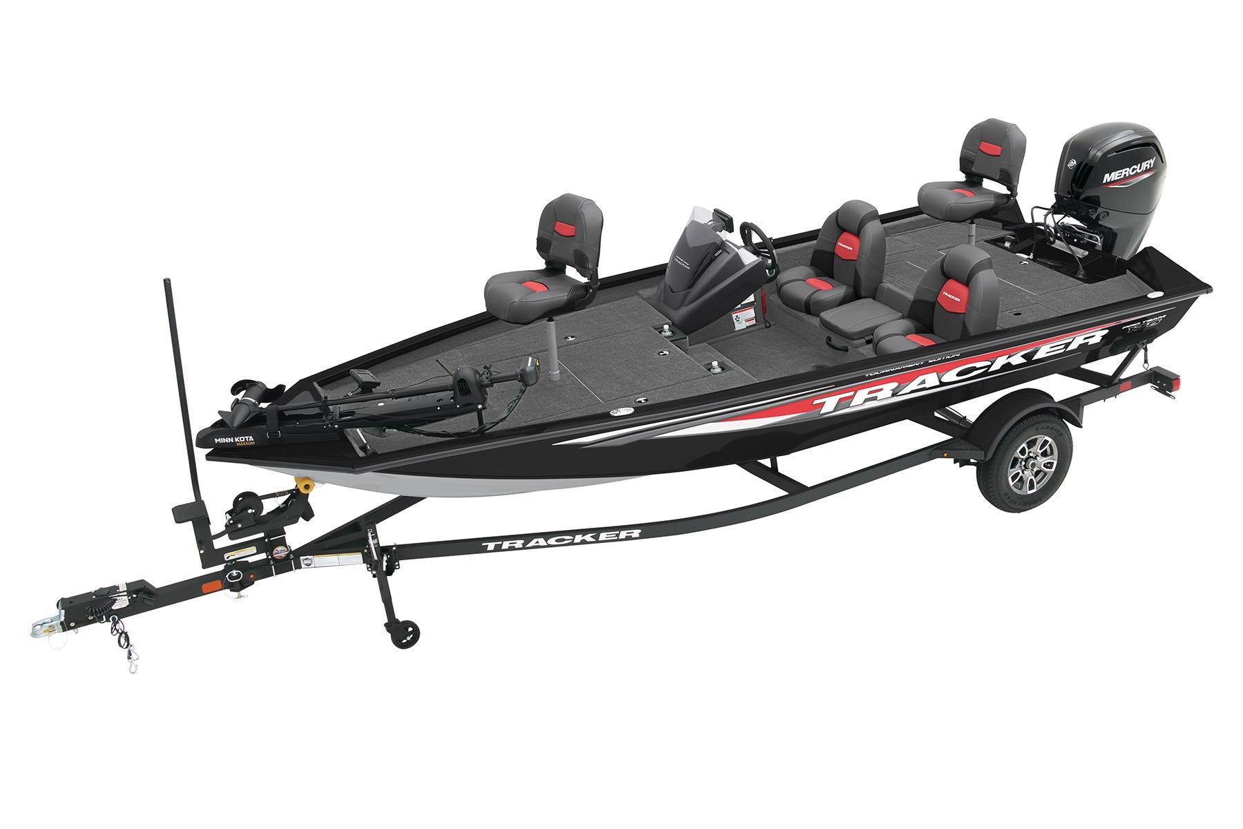 2026 Tracker Pro Team 175 fishing boat with trailer, featuring comfortable seating and modern design.