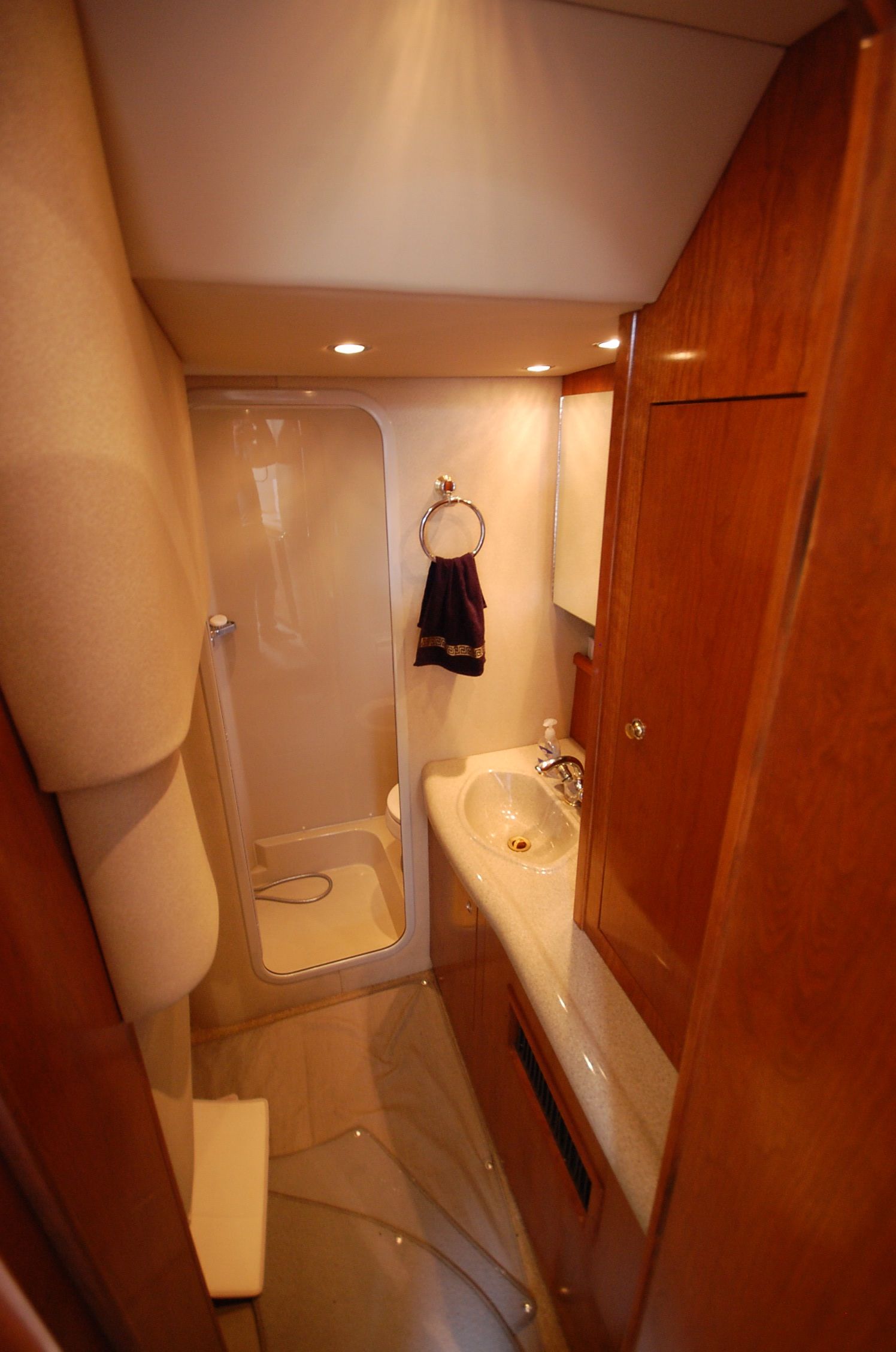 Luxurious bathroom in a 2004 Cruisers Yachts 3970.