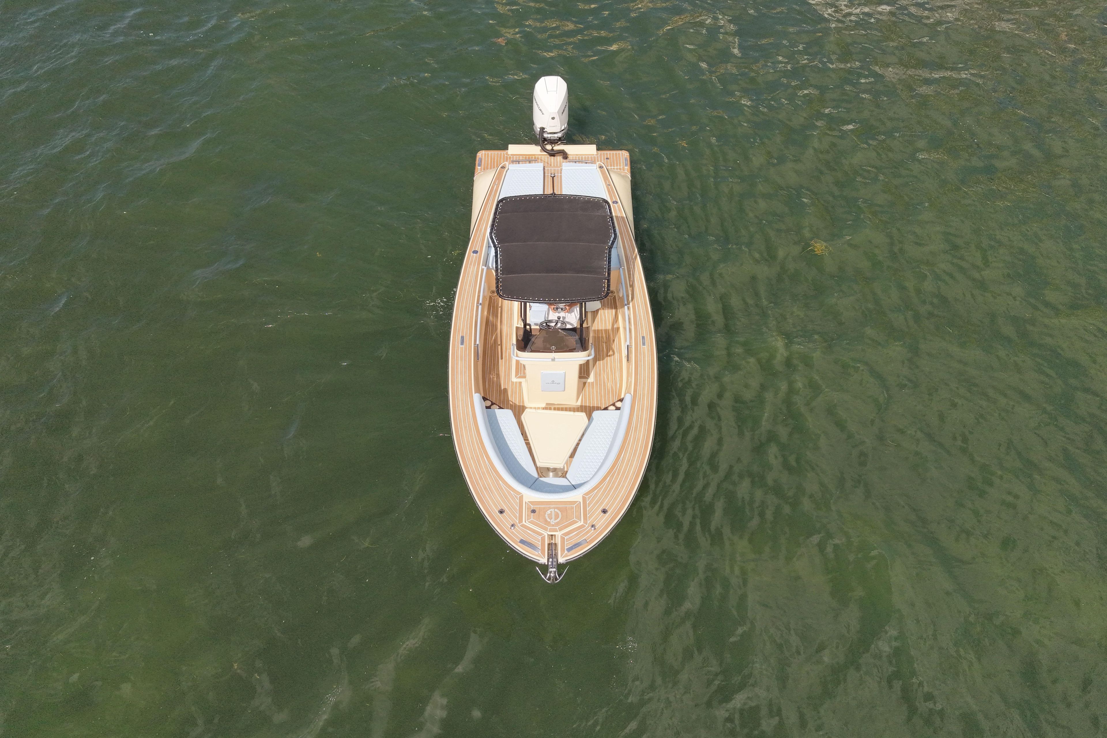Aerial view of 2026 Lilybaeum Levanzo 25 boat on calm water.