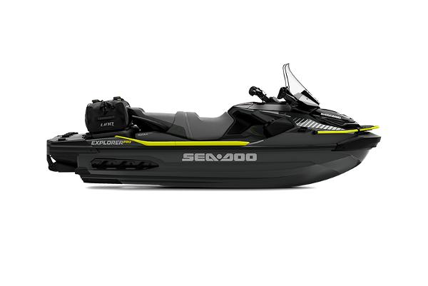 Manufacturer Provided Image: 2026 Sea-Doo Explorer Pro 230 jet ski, sleek black design with yellow accents.