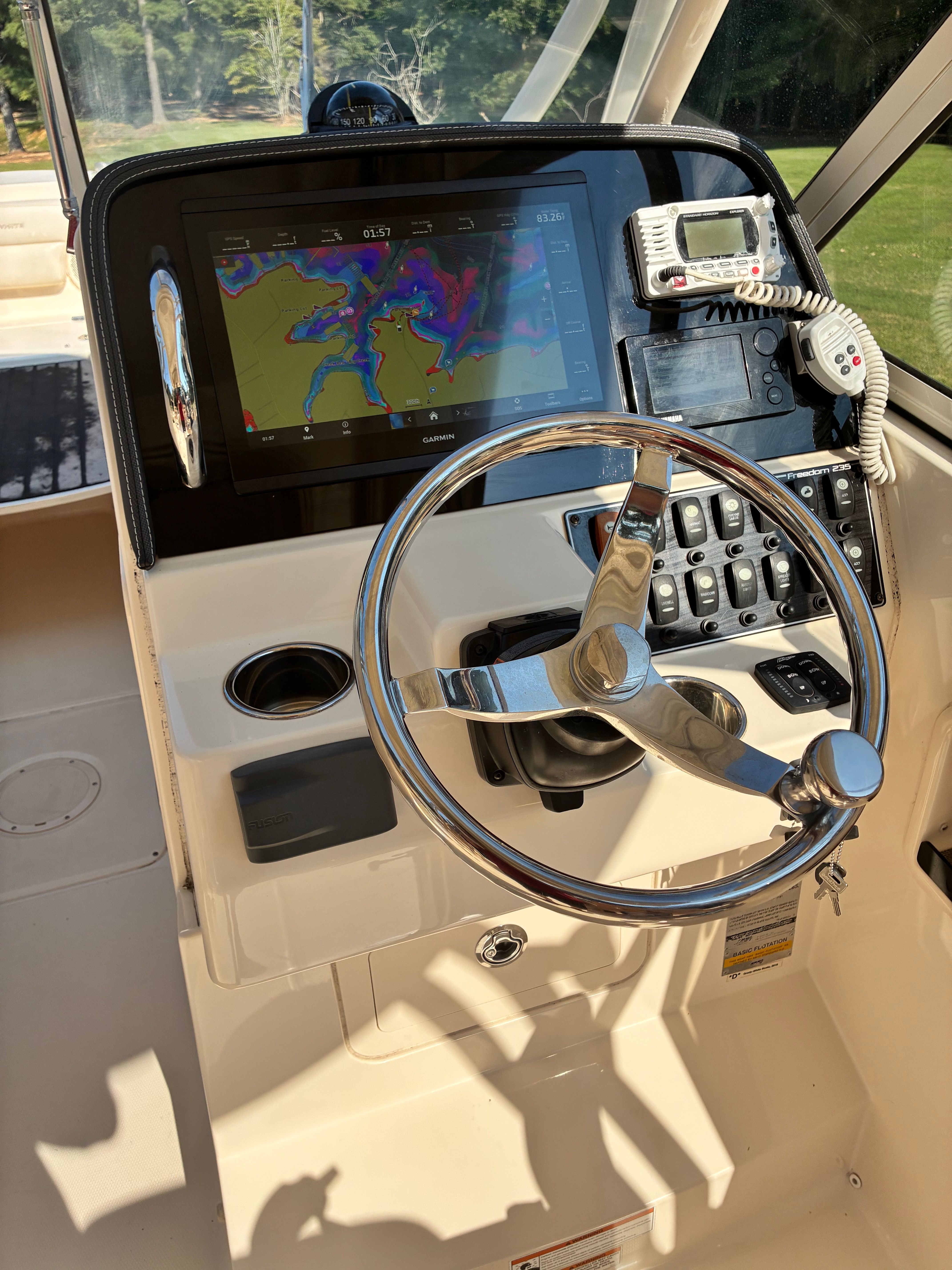 2018 Grady-White Freedom235 boat helm with navigation system.