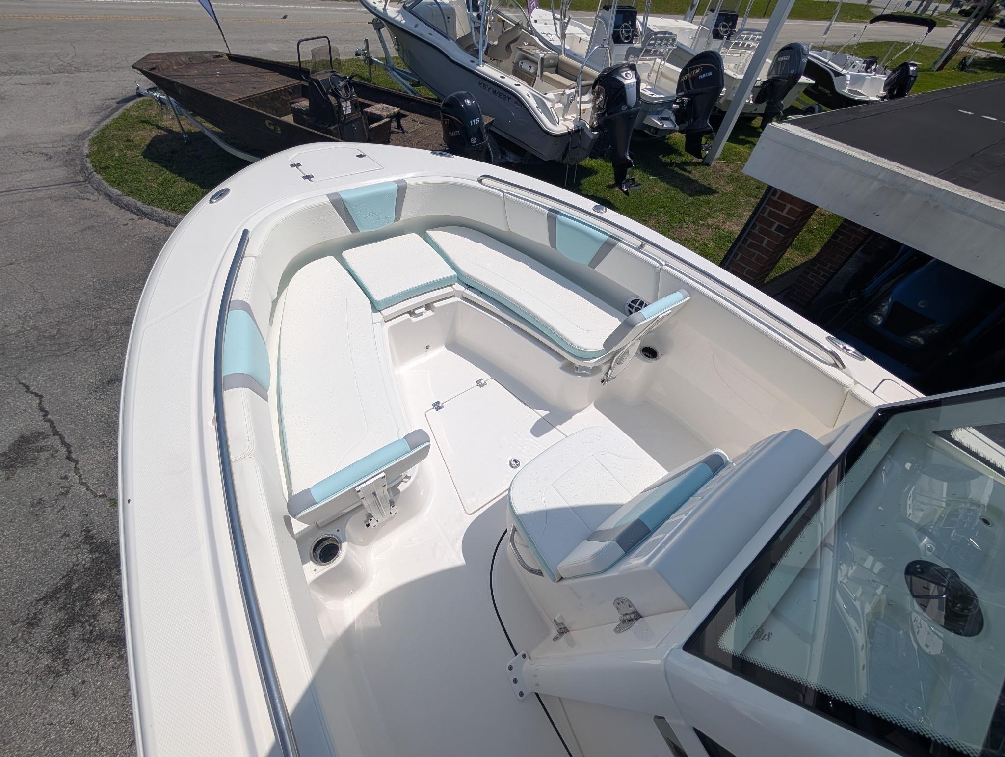 2025 Robalo R250 Center Console boat with spacious seating and sleek design.