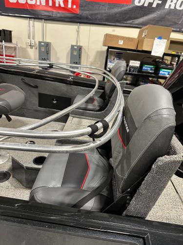 2023 Tracker Targa V-18 WT boat interior with gray and red seating.