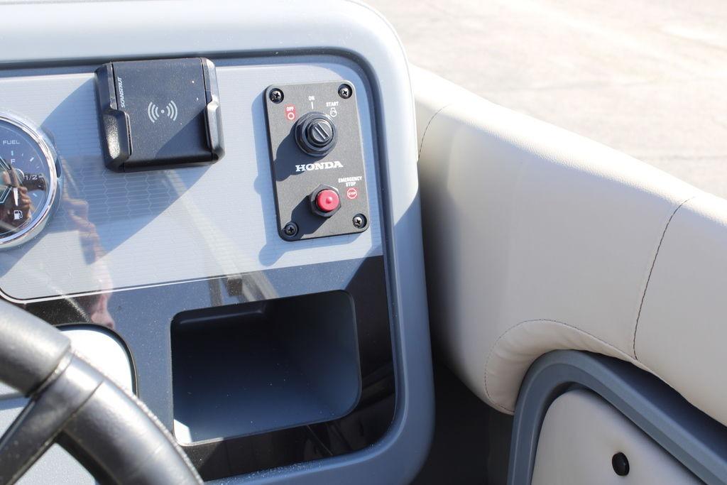 Control panel of 2026 Avalon AURA QUAD LOUNGER with Honda emergency stop button.