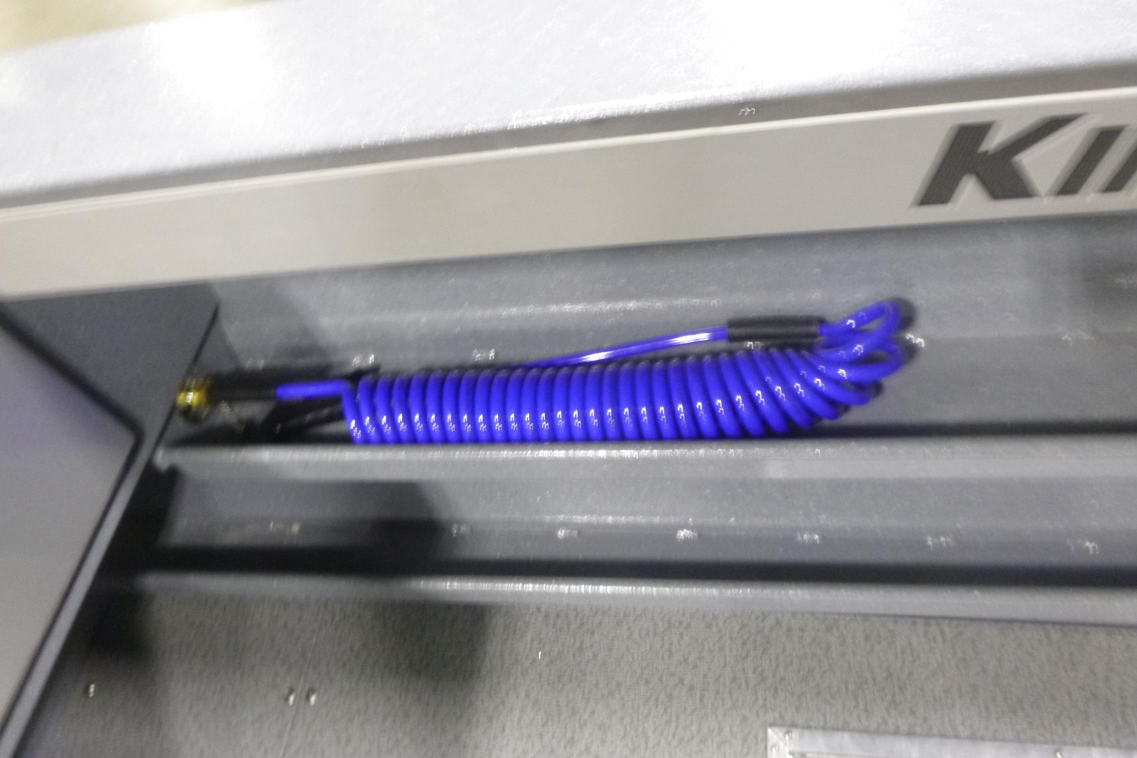 Blue coiled hose in KingFisher 2425 Escape HT boat, 2026 model.