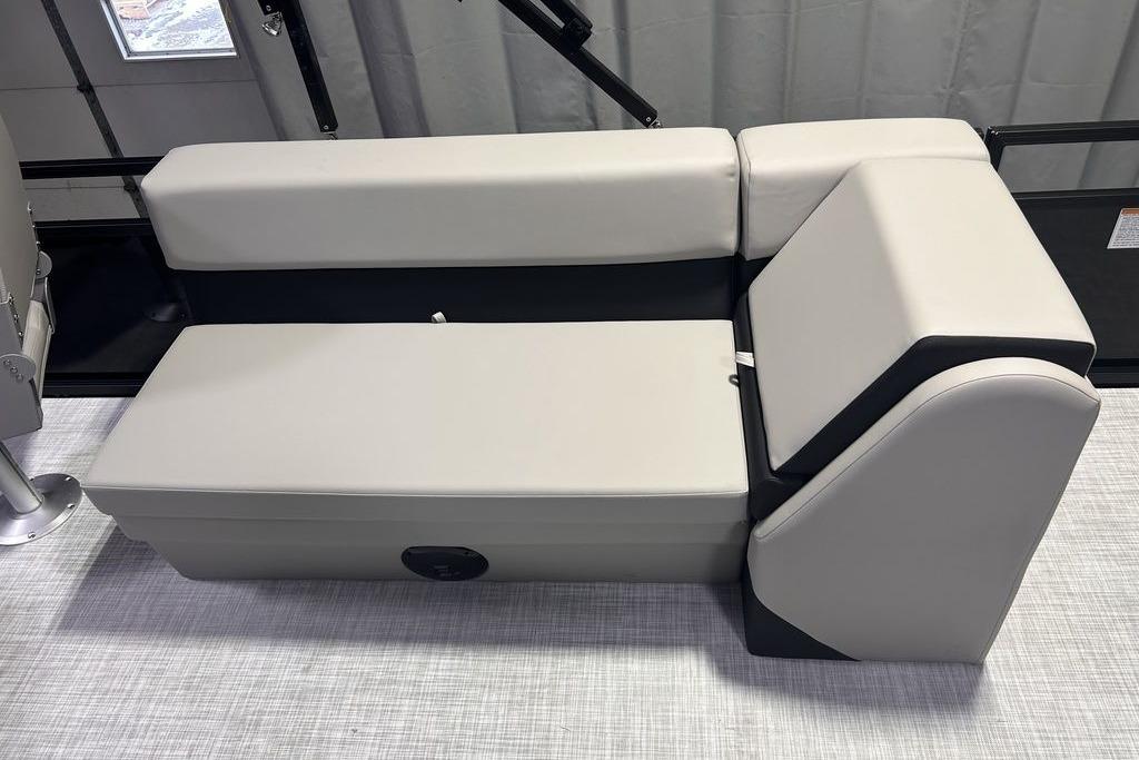 2026 Dockside 22DF boat seating with beige upholstery in a modern design.