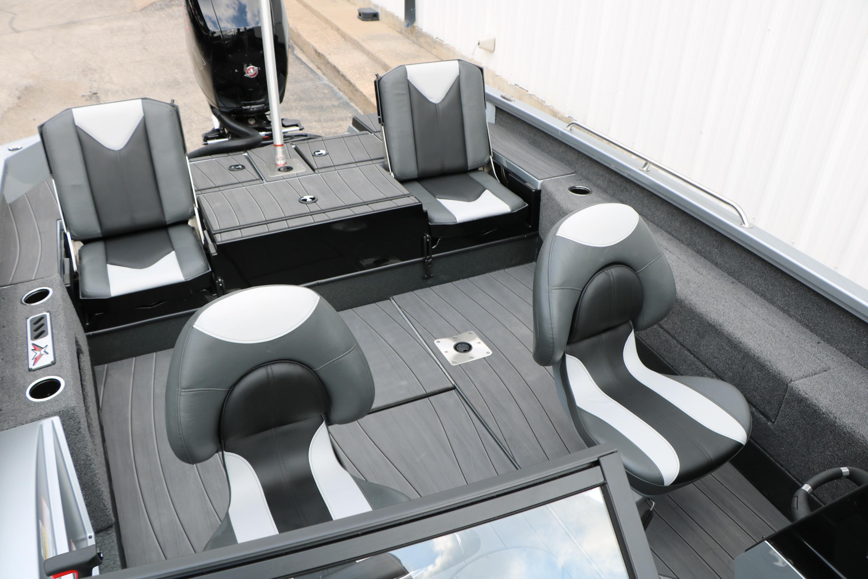 2026 Vexus ADX 190 boat interior with sleek black and gray seating design.