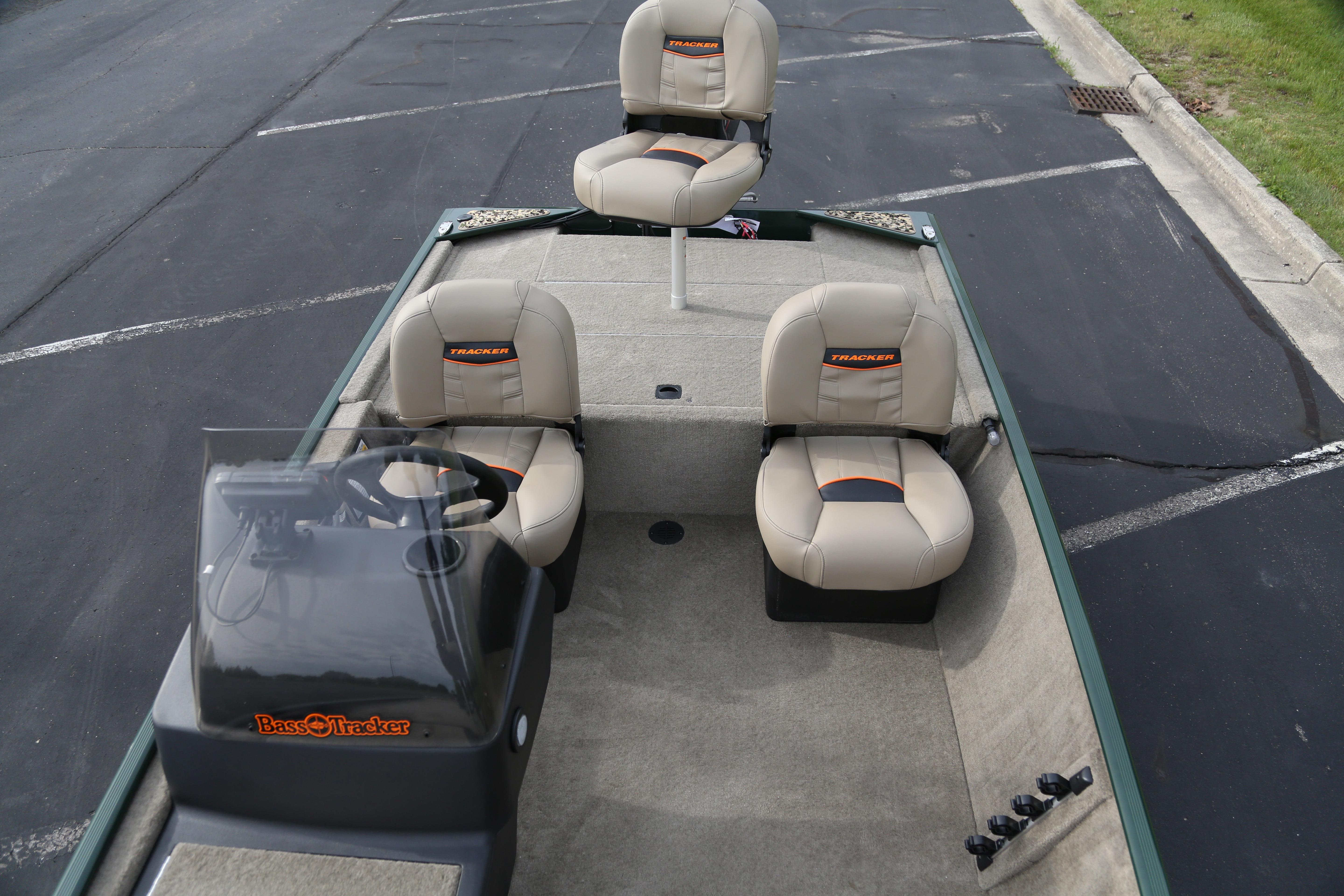 2026 Tracker Bass Tracker Classic Limited boat interior with seating and steering console.