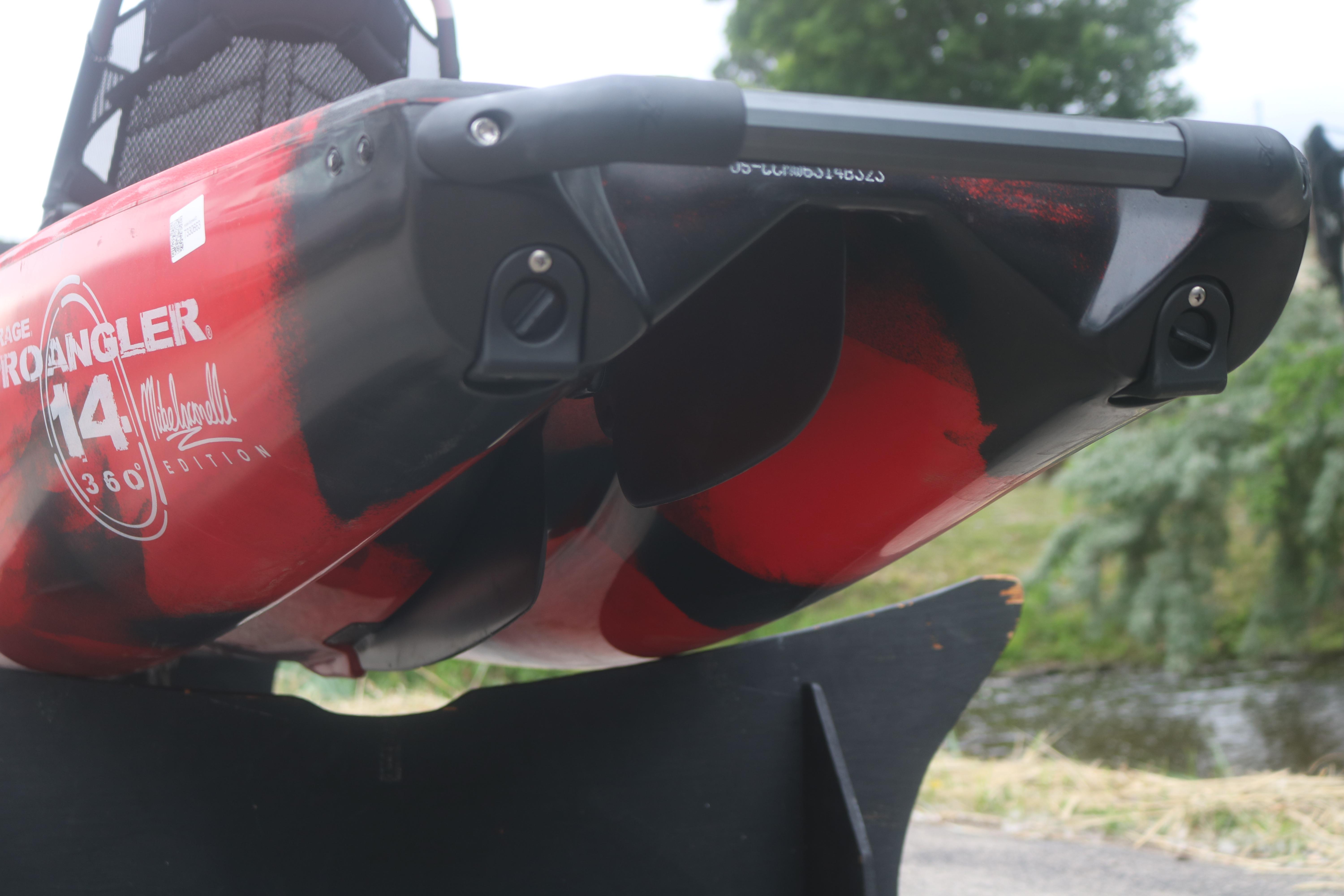 2023 Hobie Mirage Pro Angler 14 kayak, close-up of hull design and branding.