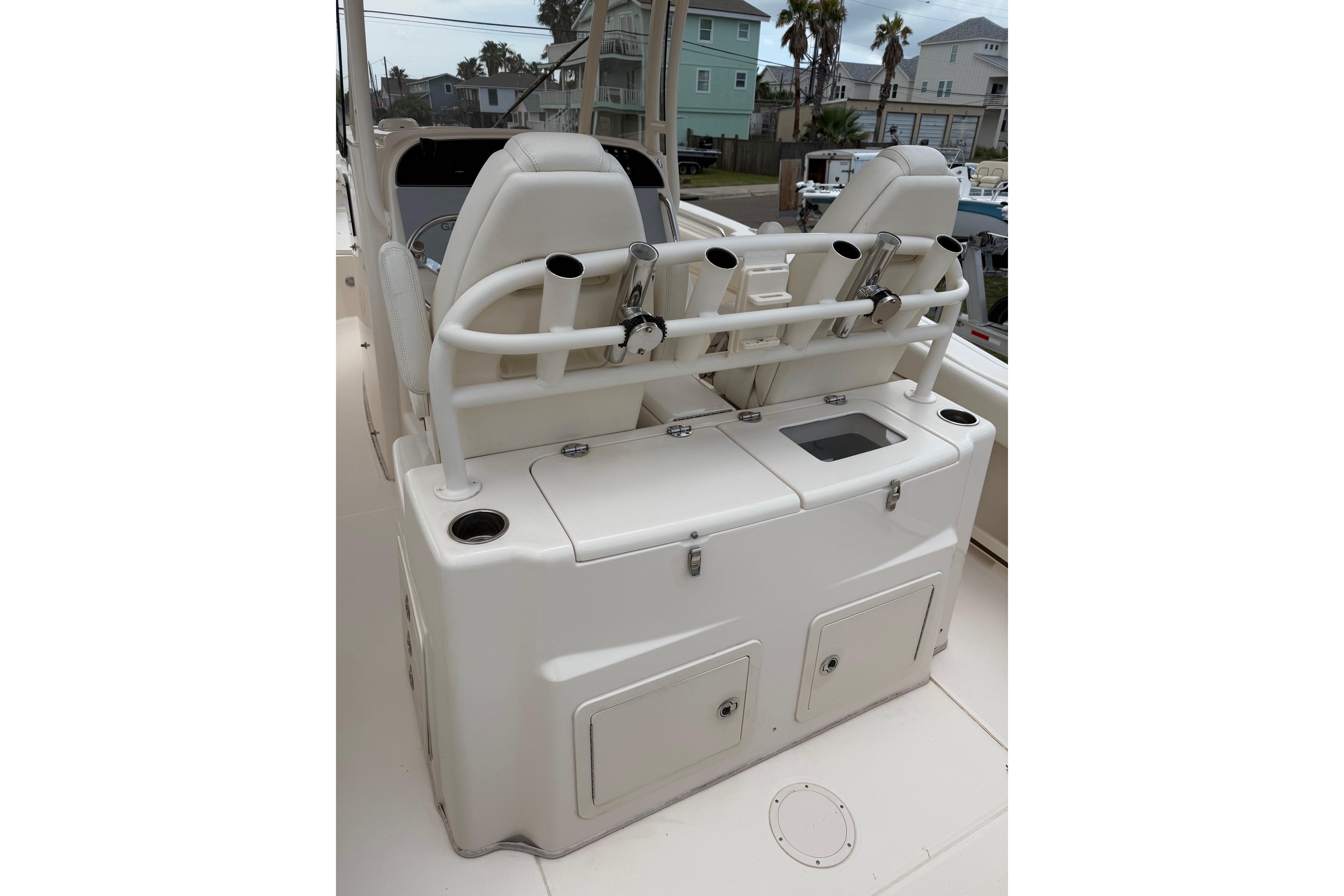 2018 Grady-White Canyon 306 boat interior with seating and storage compartments.