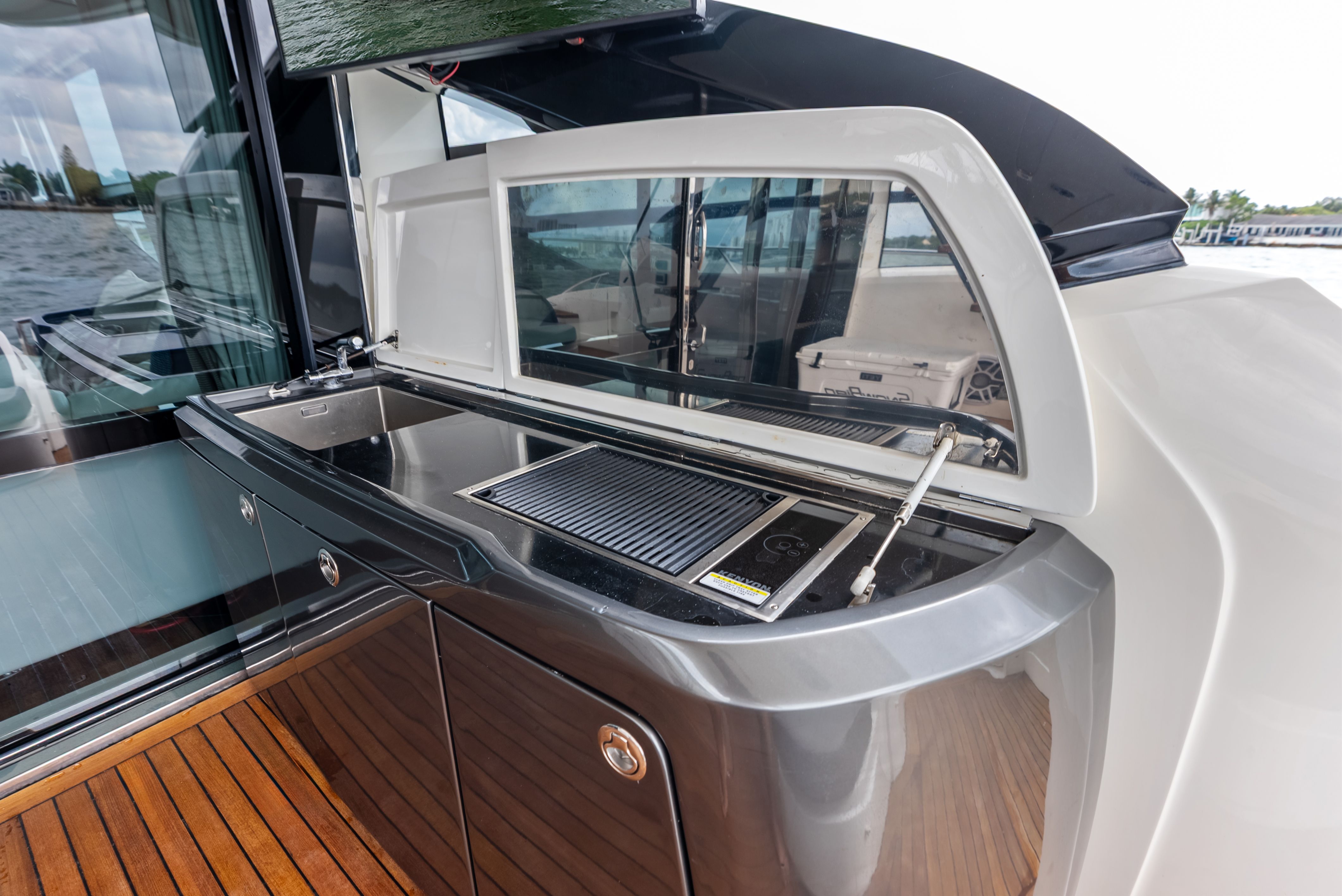 Outdoor kitchen on the 2014 Princess S72 yacht.