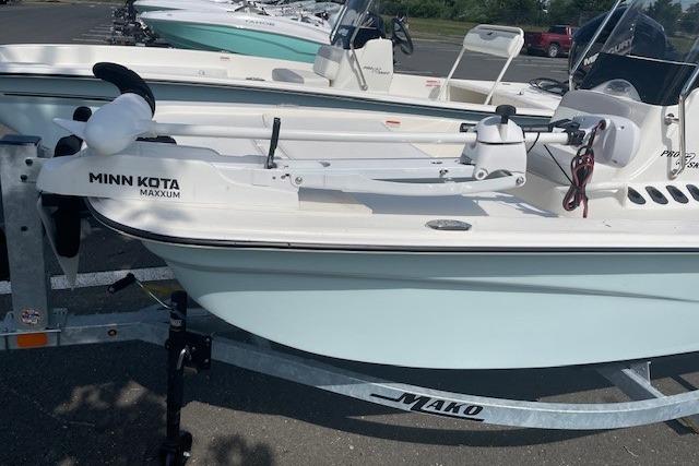 2026 Mako Pro Skiff 13 CC with Minn Kota motor on trailer.