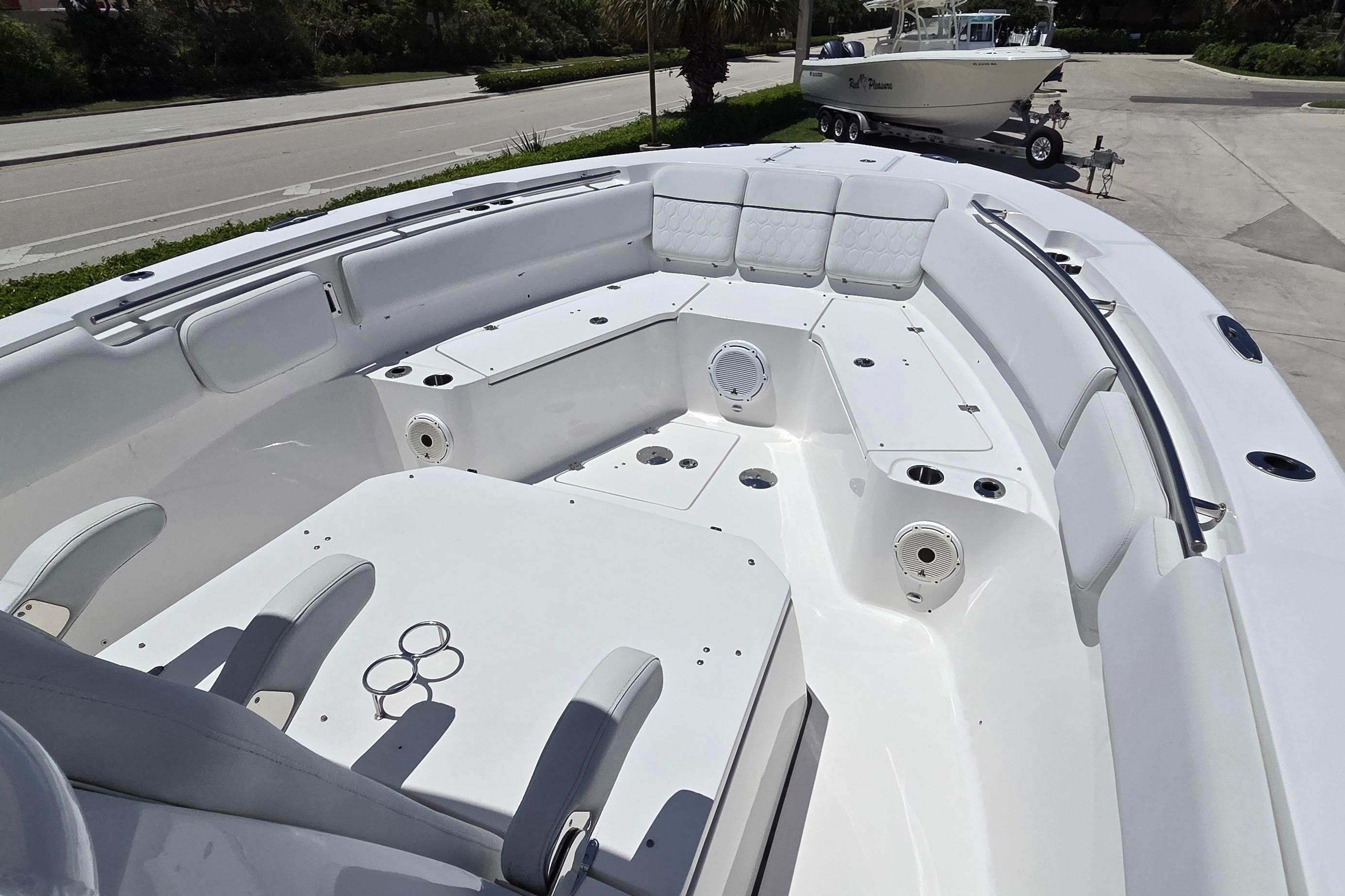 2021 Sea Fox 328 Commander boat interior with spacious seating and modern design.