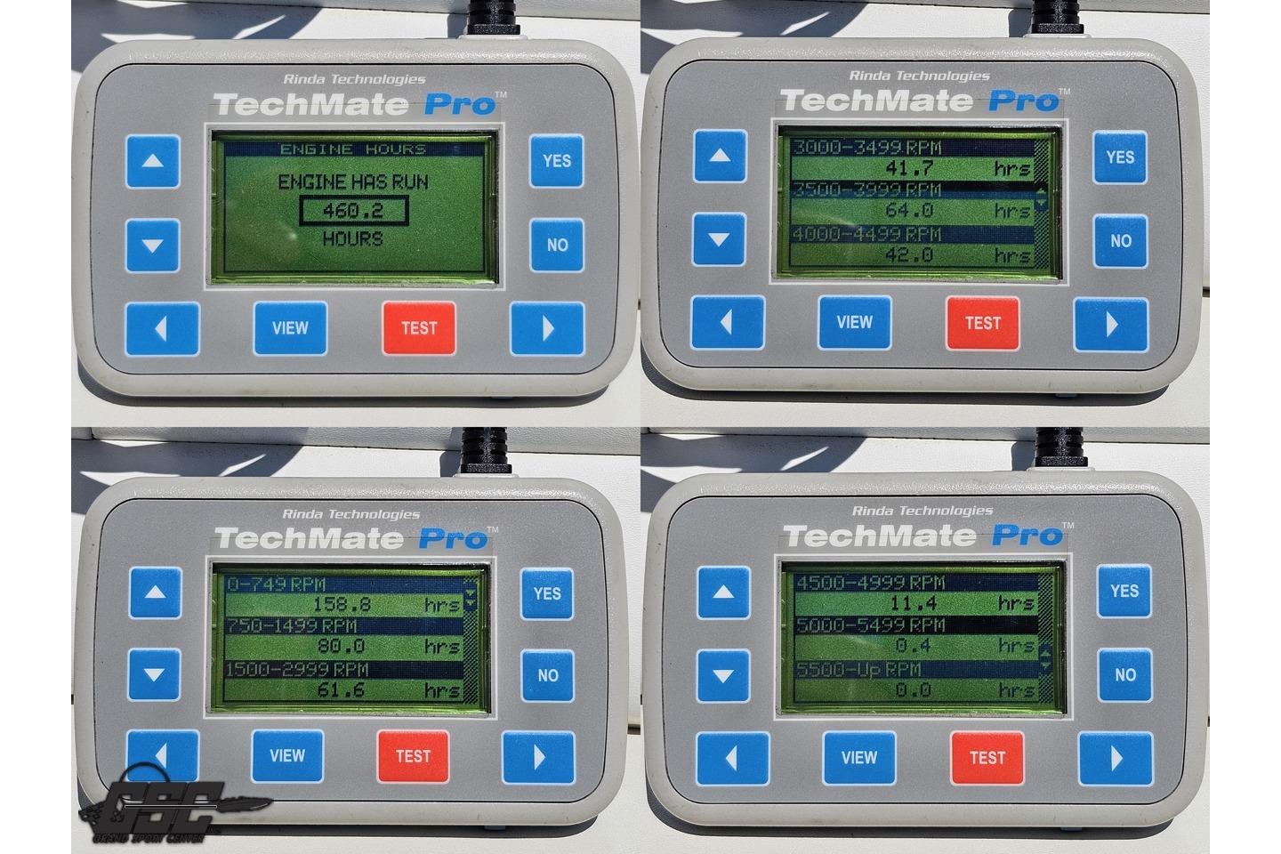 TechMate Pro engine diagnostic display for 2005 Formula 271 FASTech, showing engine hours and RPM data.