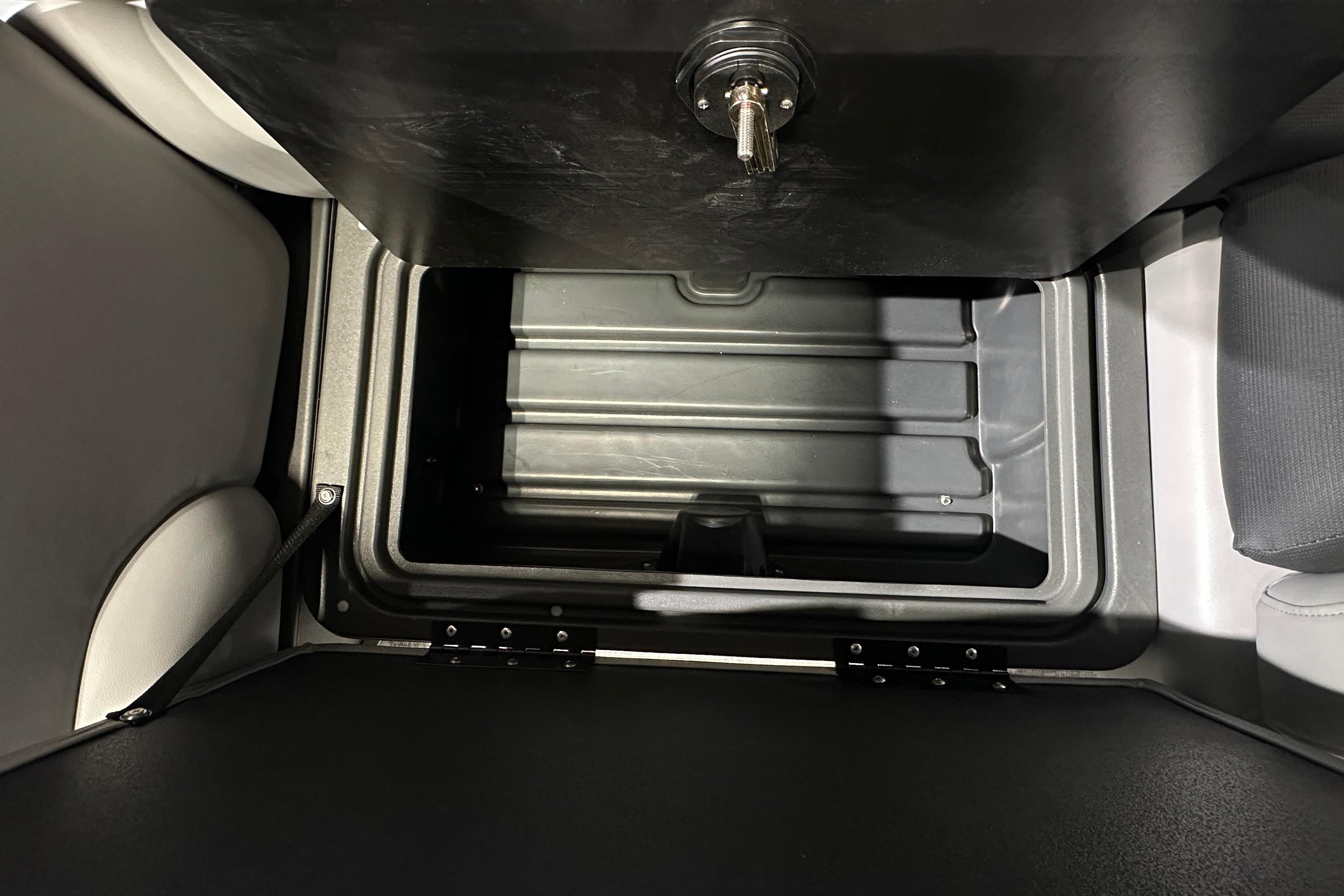 Storage compartment in 2026 Sun Tracker SportFish 22 DLX boat.