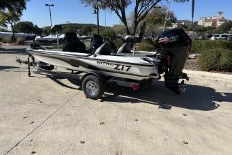 2026 Nitro Z17 boat on trailer in sunny outdoor setting.