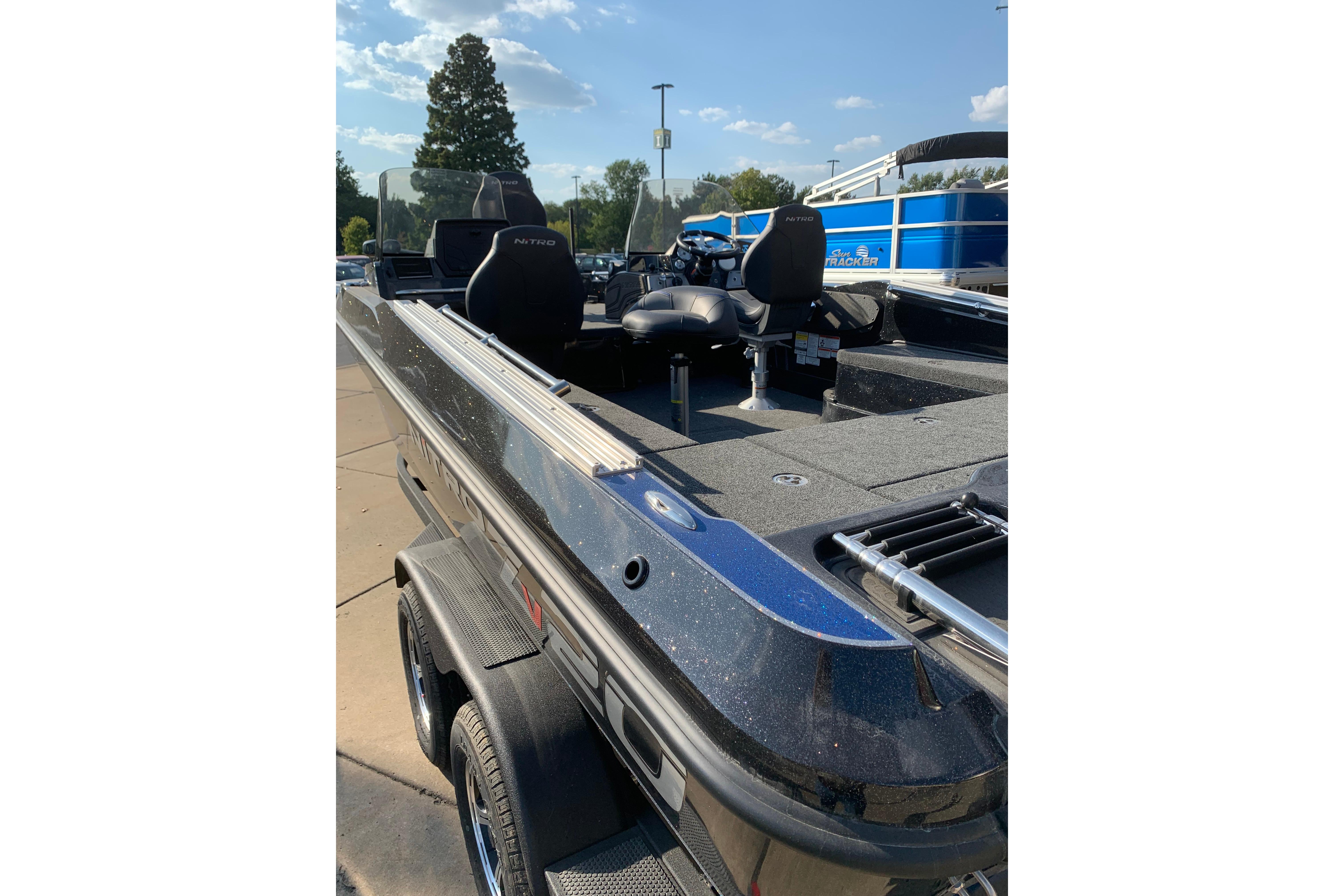 2025 Nitro ZV20 boat with sleek design and comfortable seating on a sunny day.