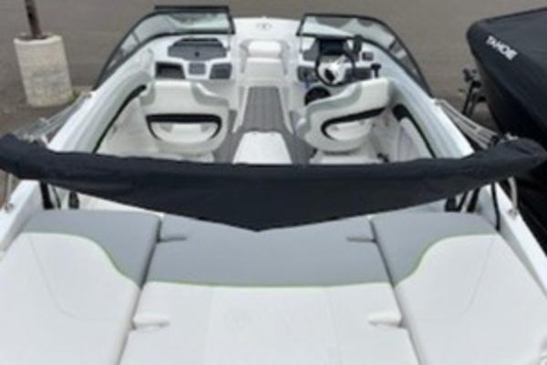 2024 Tahoe 210 Si boat interior with white and gray seating.