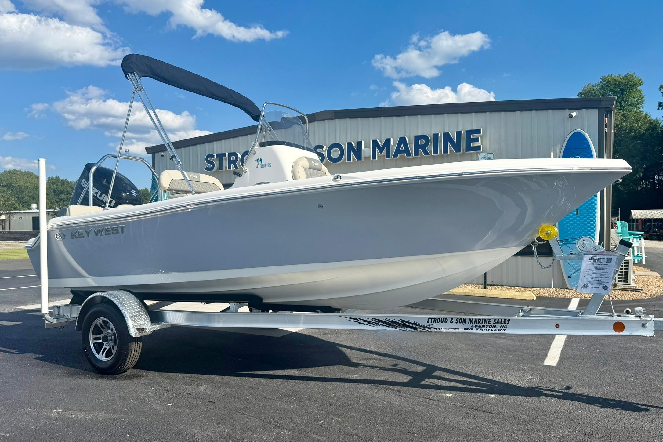 2026 Key West 189 FS boat on trailer at Stroud & Son Marine.