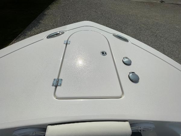 2025 Tidewater 232 CC Adventure boat deck with hatch and fittings.