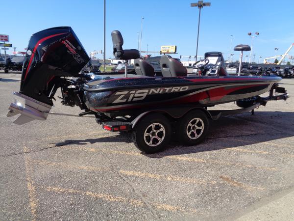 2024 Nitro Z19 Pro bass boat with dual console and outboard motor.