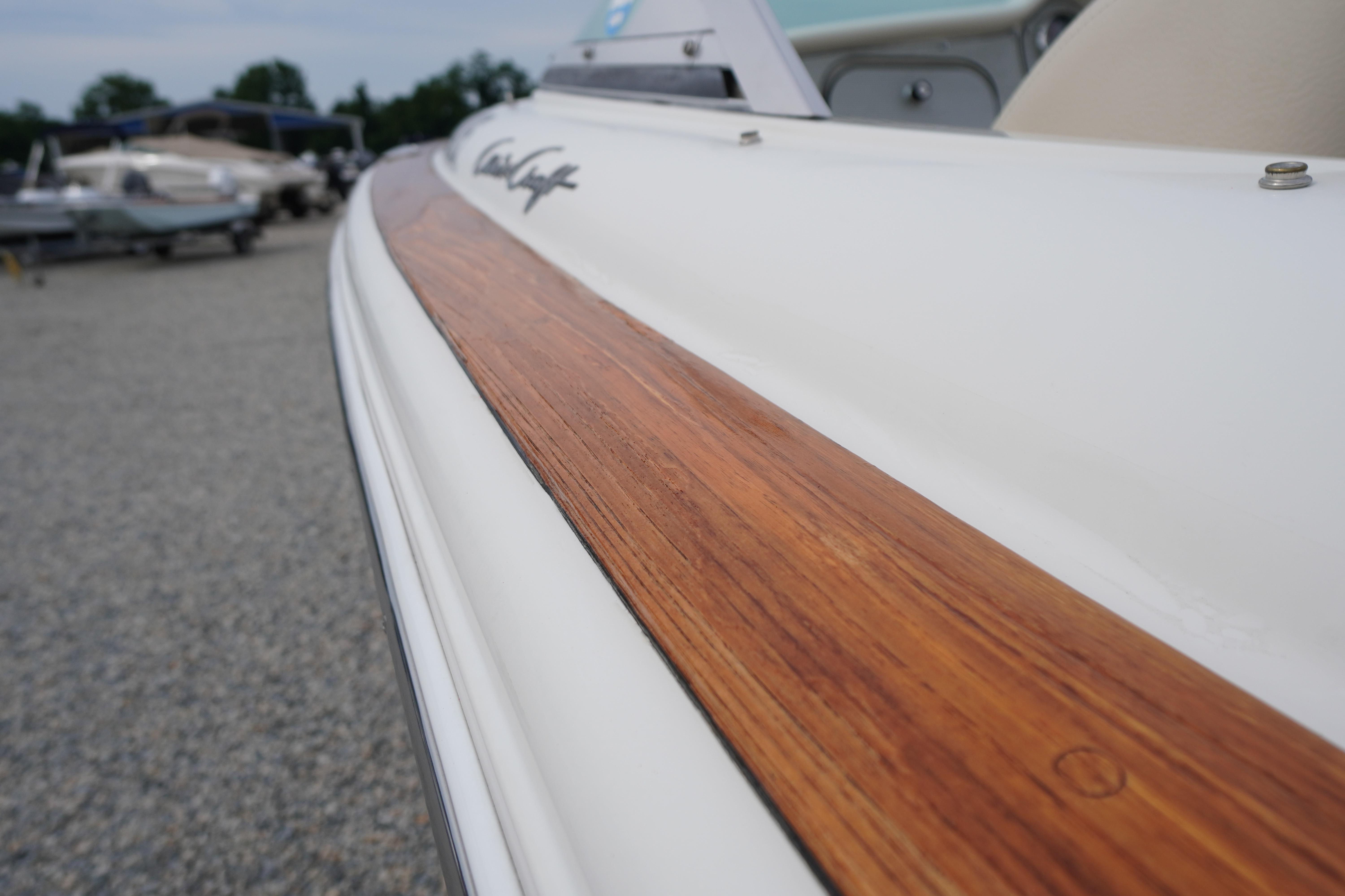 2005 Chris Craft Speedster Heritage boat with sleek wooden detailing on deck.