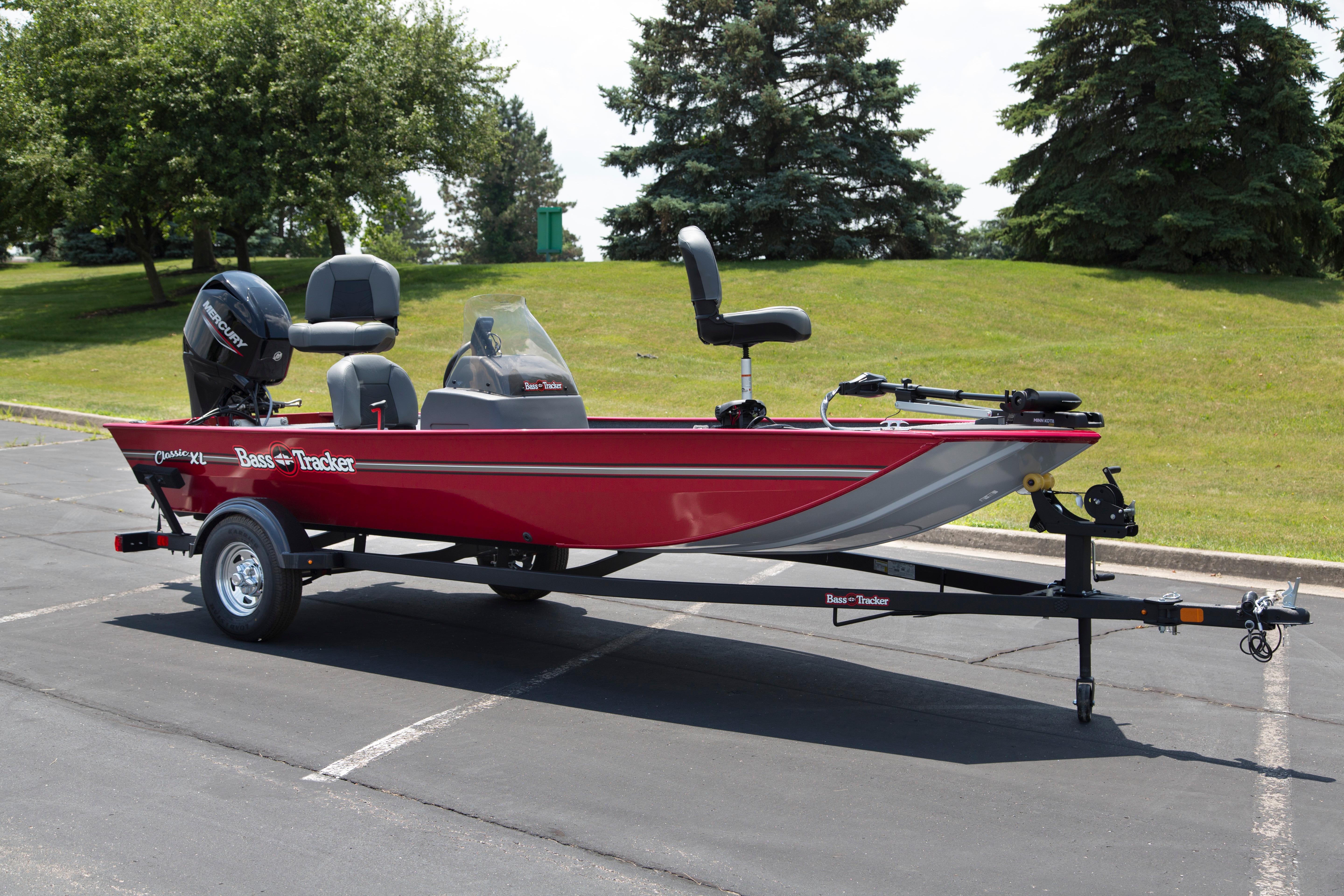 2026 Tracker Bass Tracker Classic XL boat on trailer, parked outdoors.