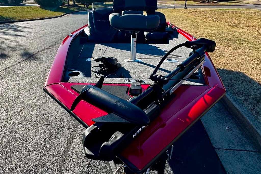 2026 Tracker Pro Team 175 Crappie Edition boat with trolling motor on a sunny day.